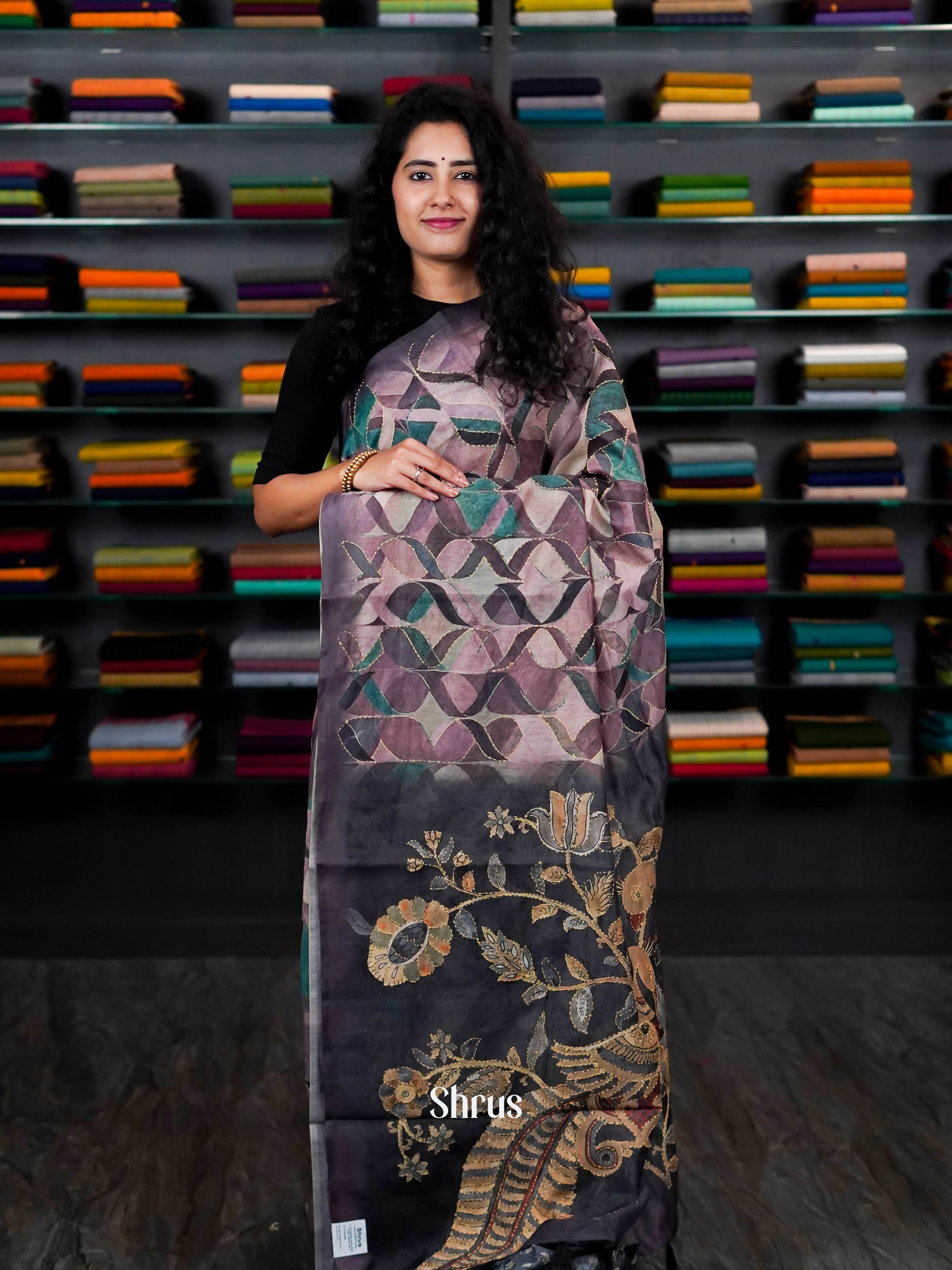 Purple & Black - Semi Kantha Saree