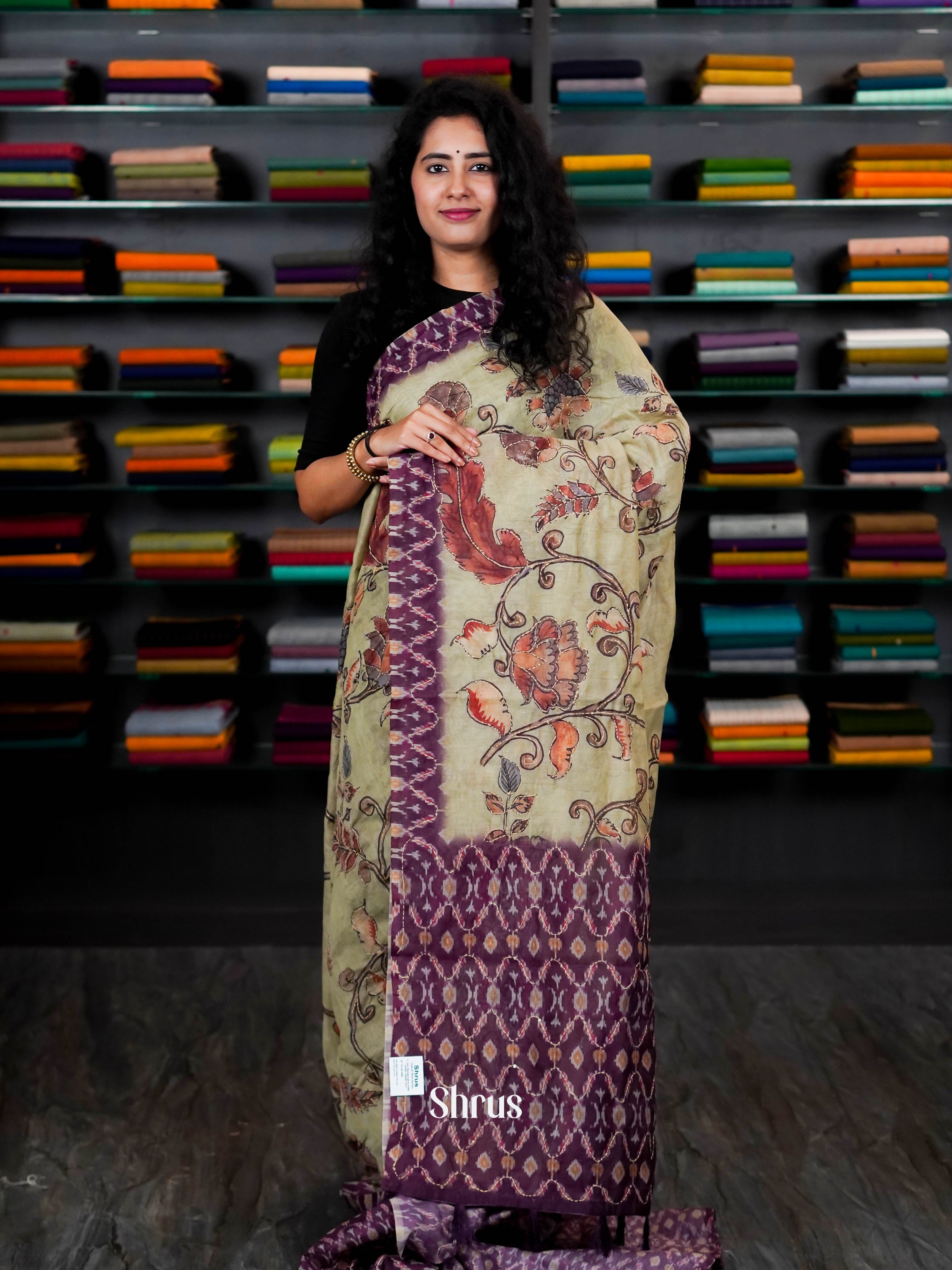 Green & Violet- Semi Kantha Saree