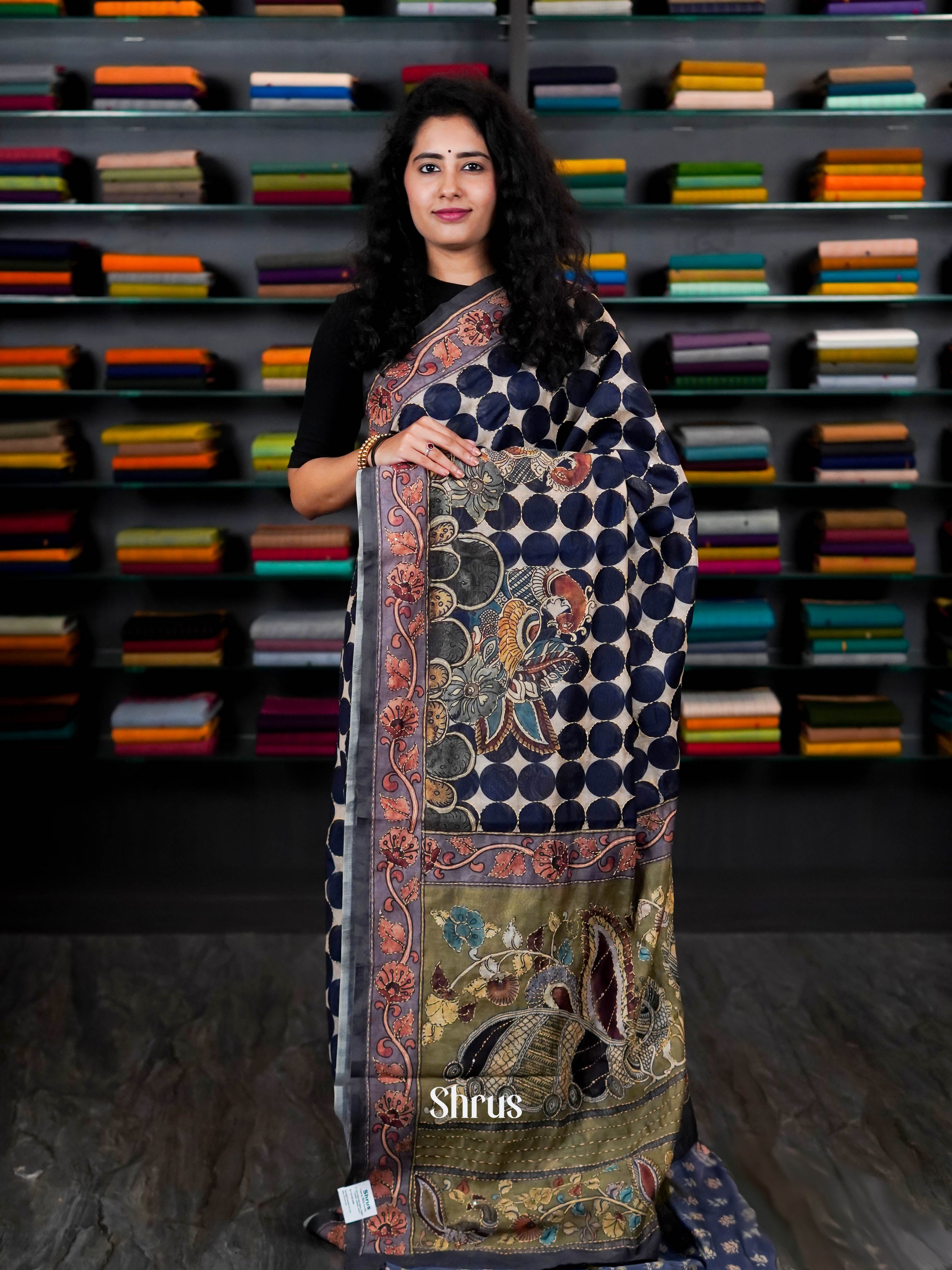 Blue & Green - Semi Kantha Saree