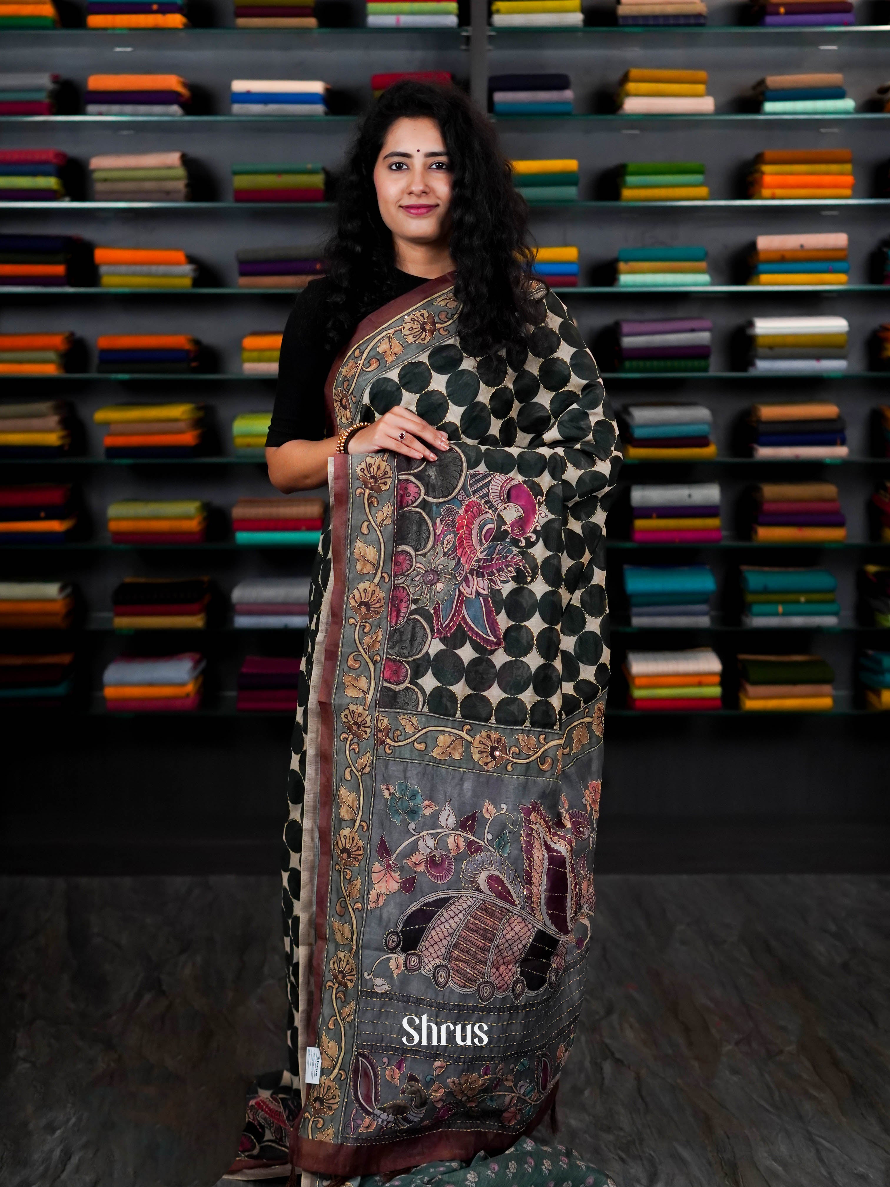 Green & Cream - Semi Kantha Saree