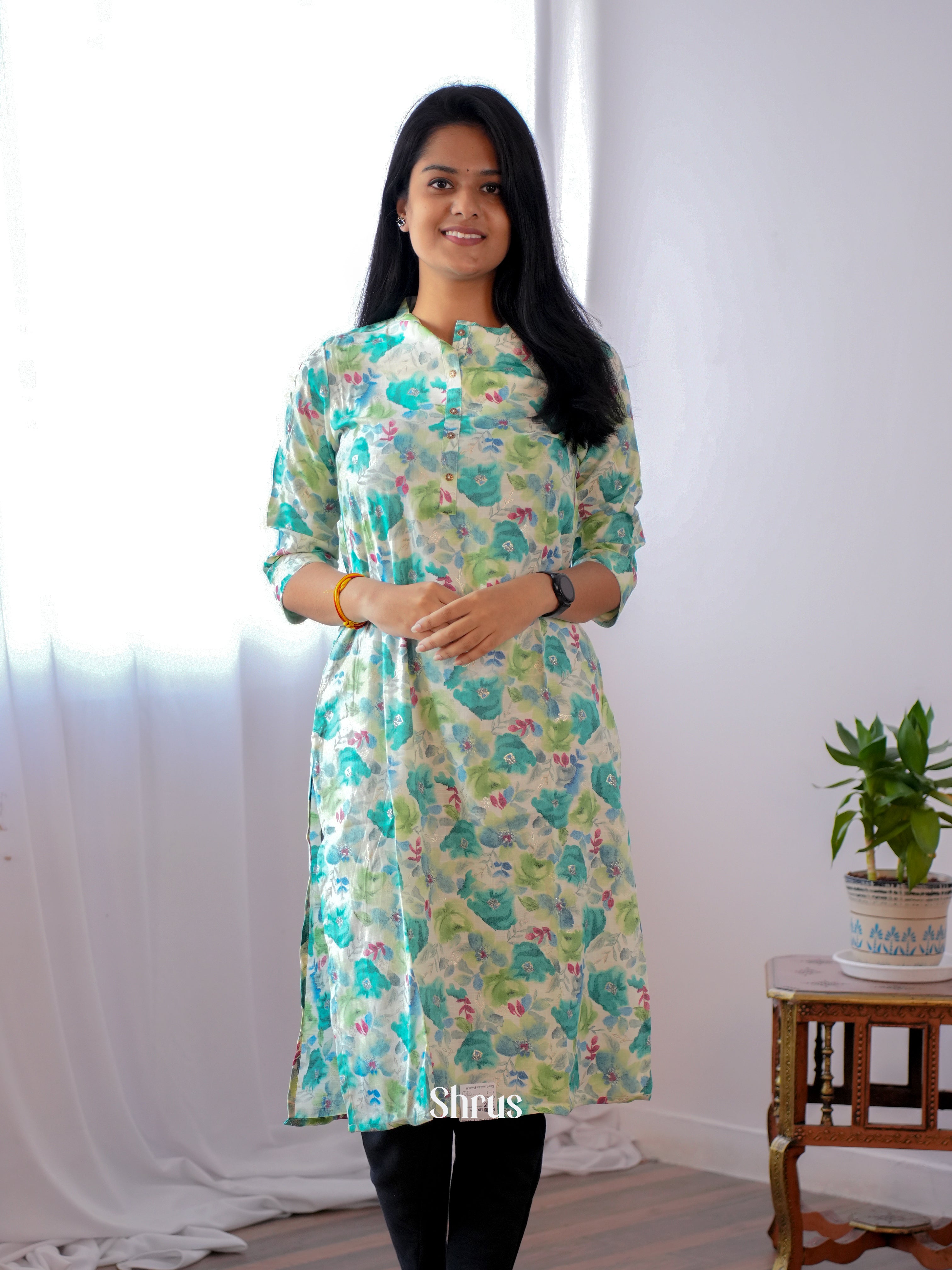 Cream & Blue - Readymade Kurti