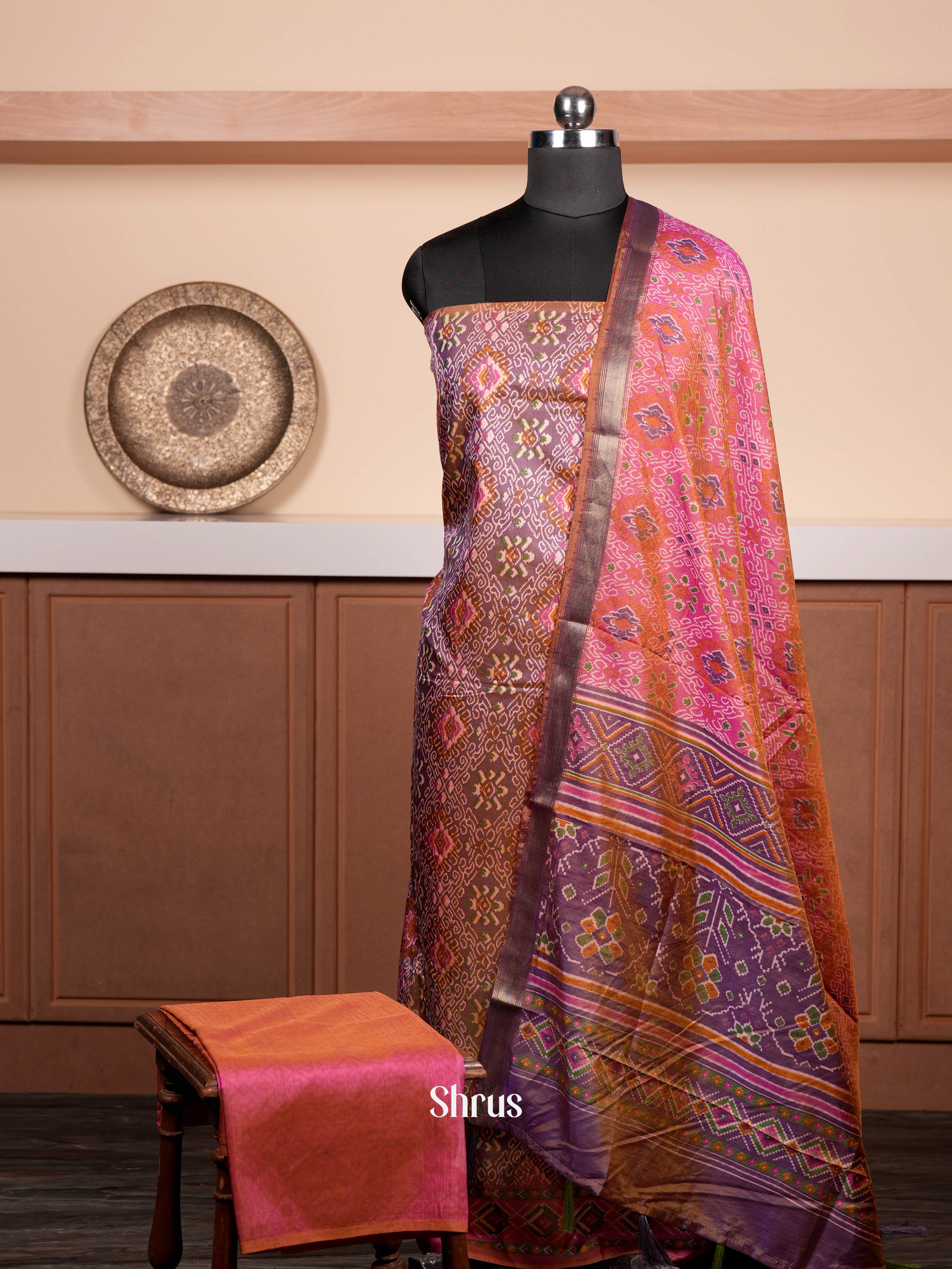 Double Shaded Purple & Pink  - semi patola salwar