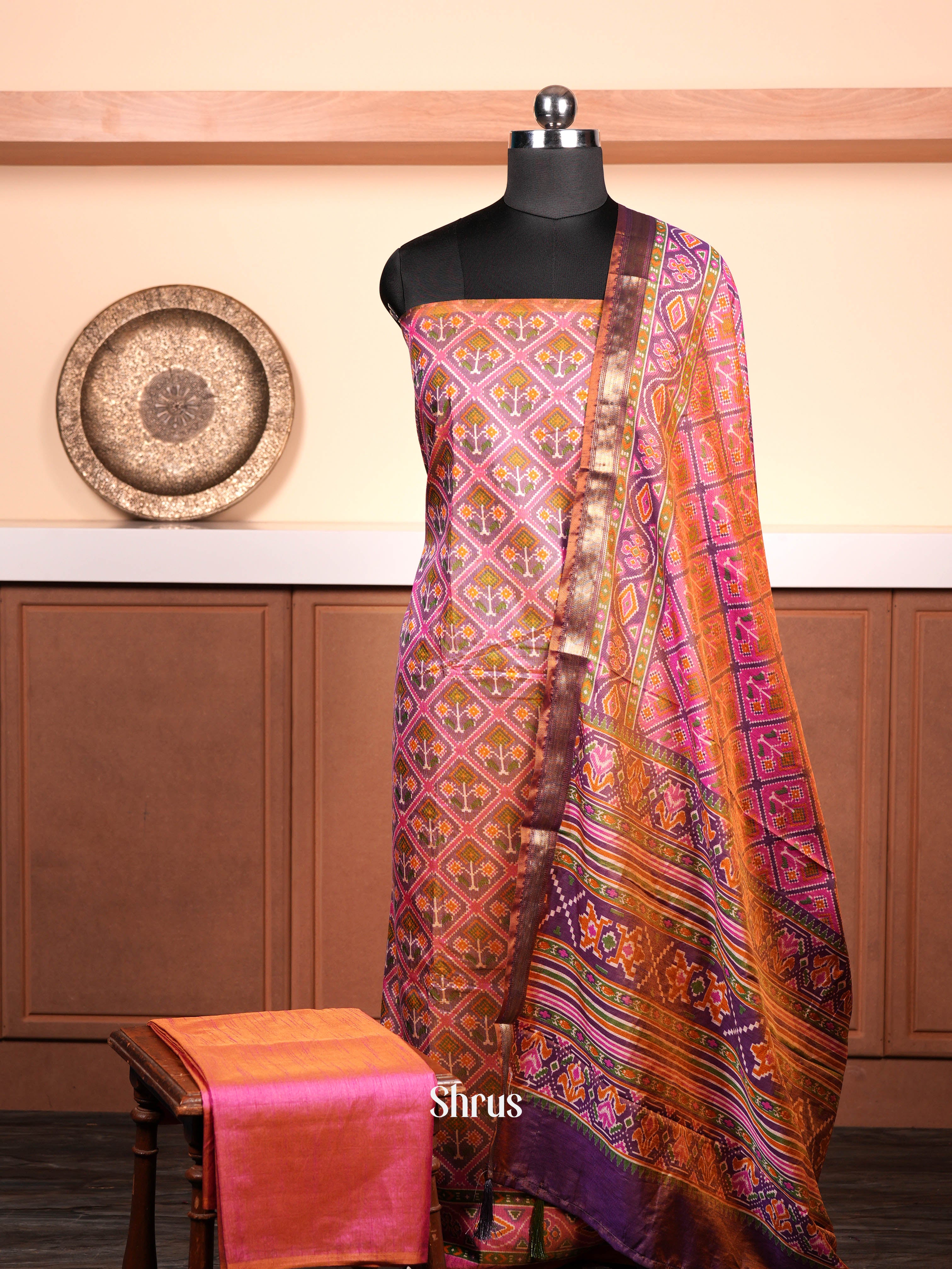 Double Shaded Purple & Pink  - semi patola salwar