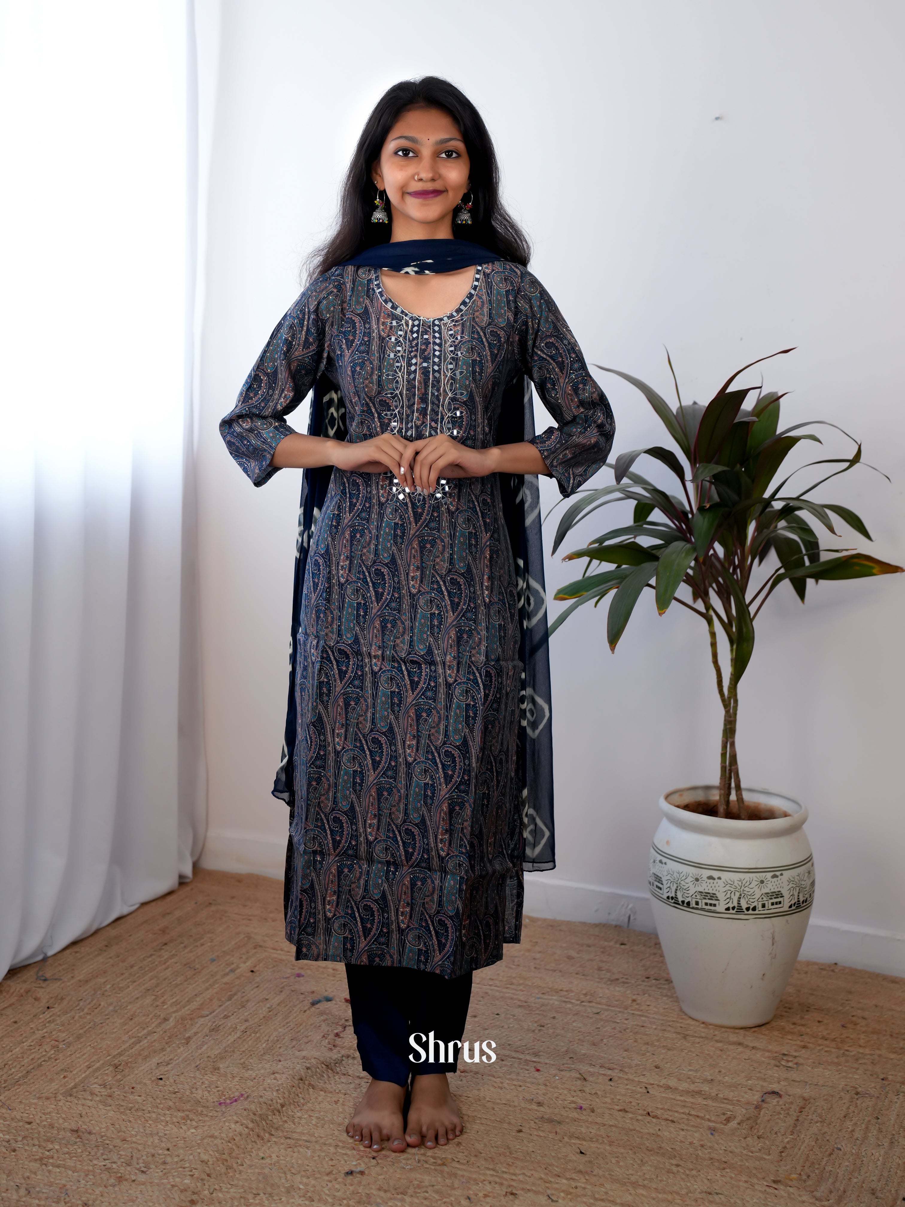 Blue-  3pc printed Readymade Suits