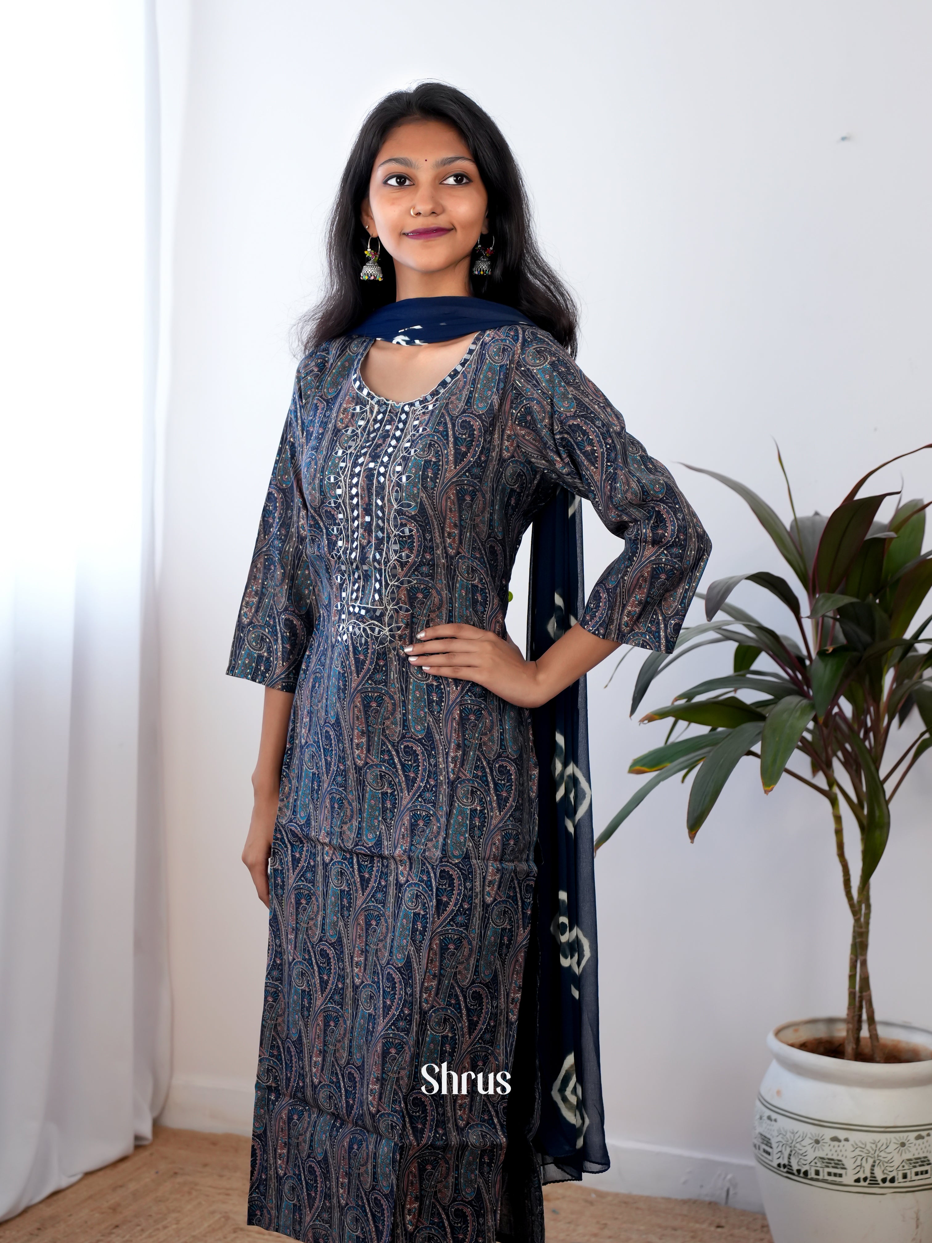 Blue-  3pc printed Readymade Suits