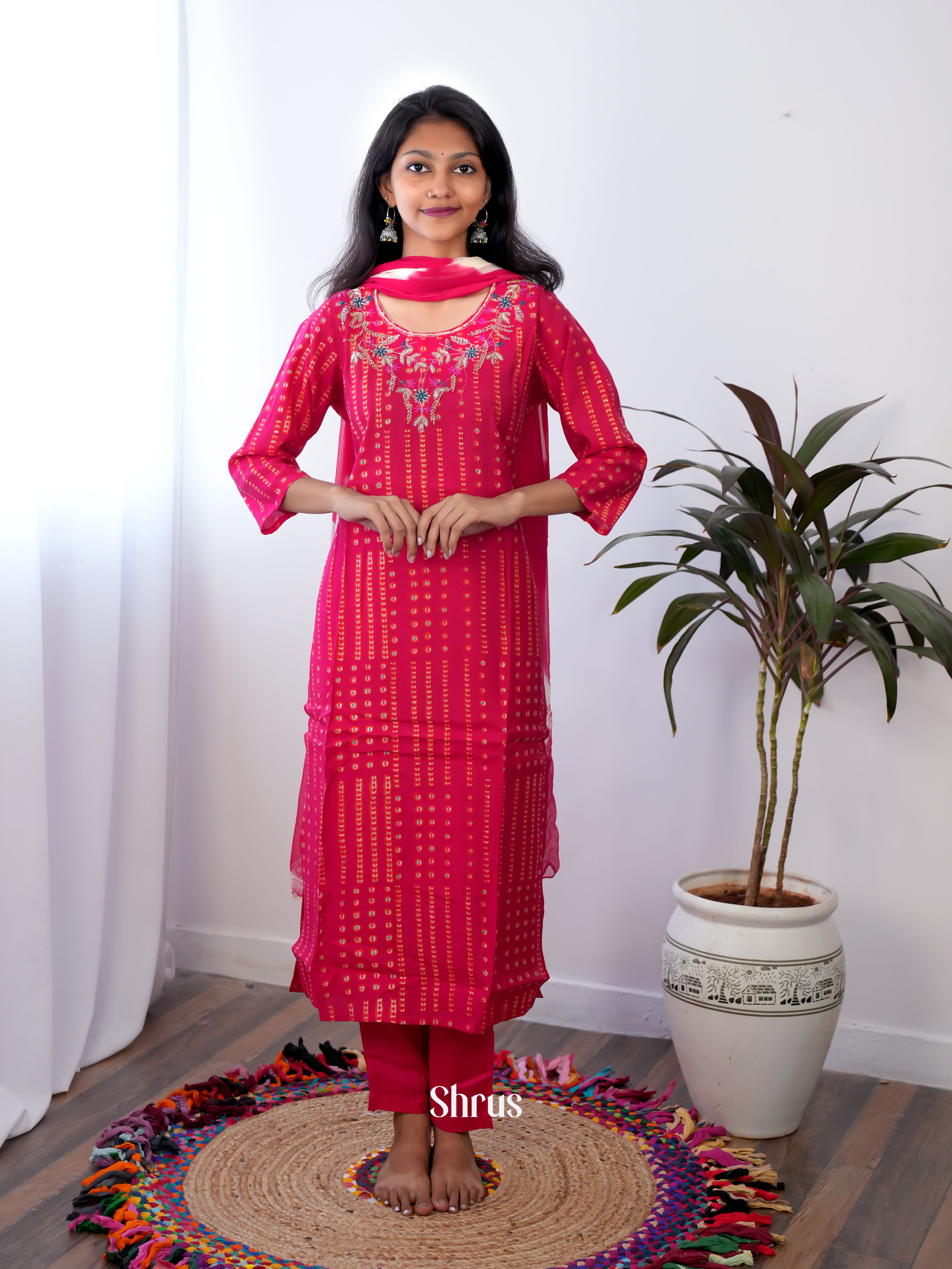 Red -3pc embroidery Readymade Suits