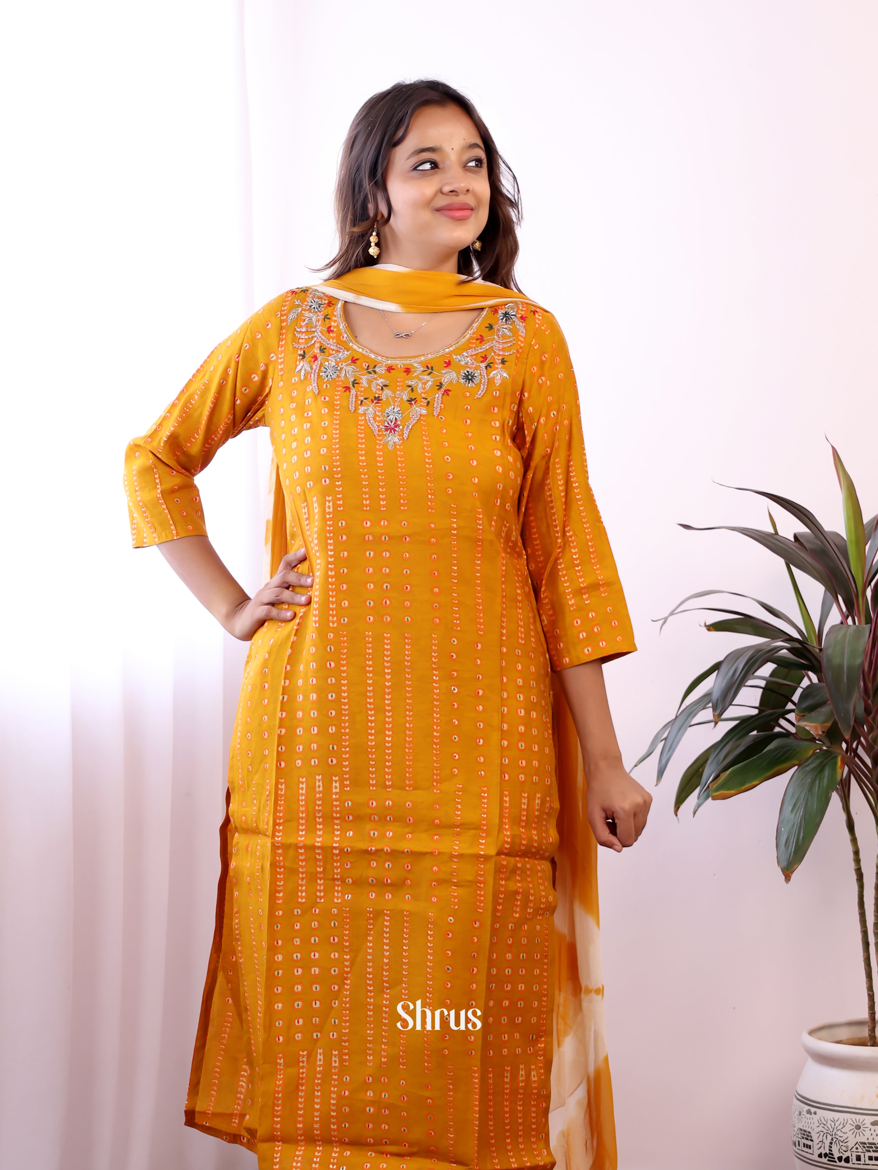 Mustard   - 3pc embroidery Readymade Suits