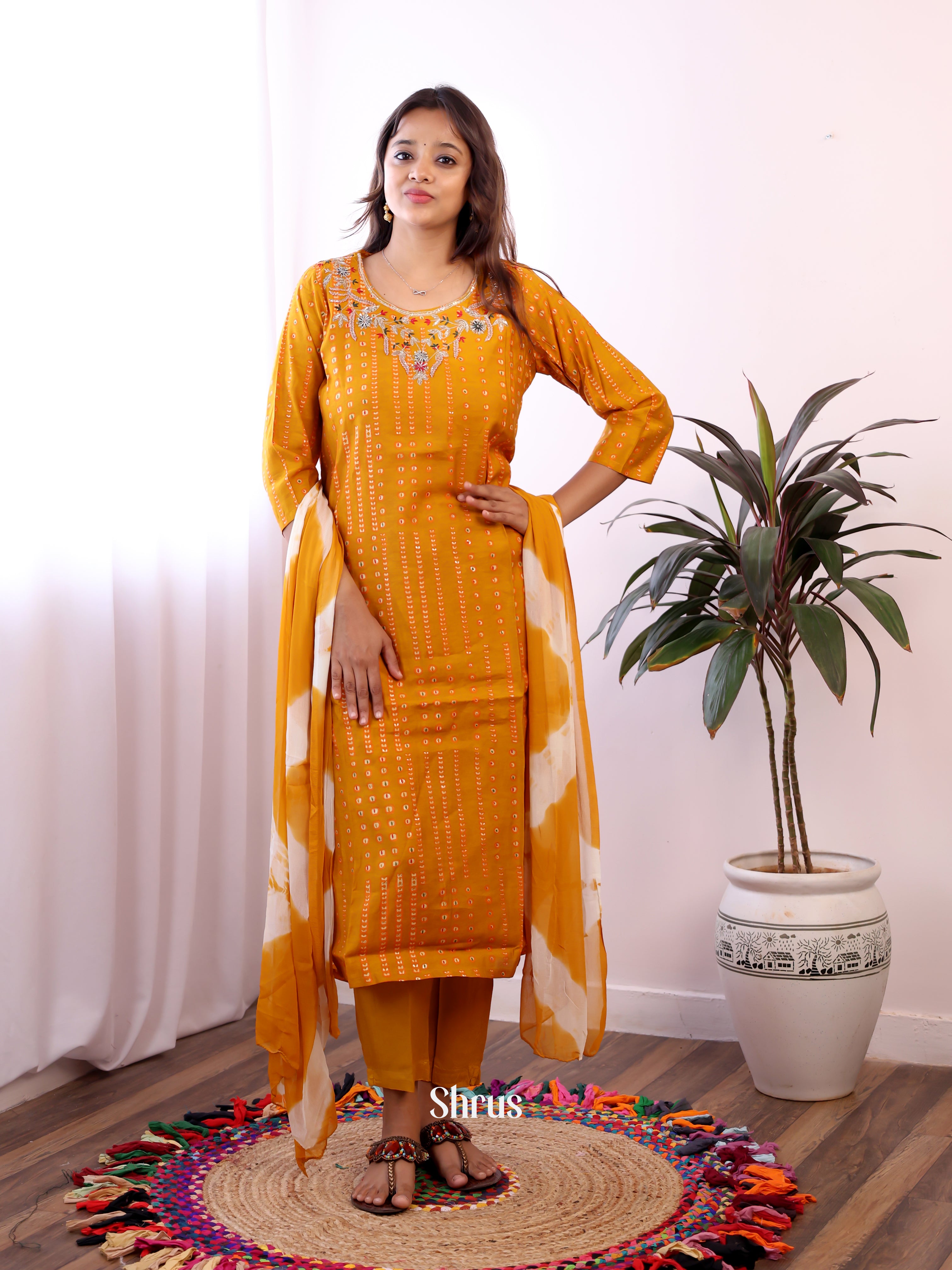 Mustard   - 3pc embroidery Readymade Suits