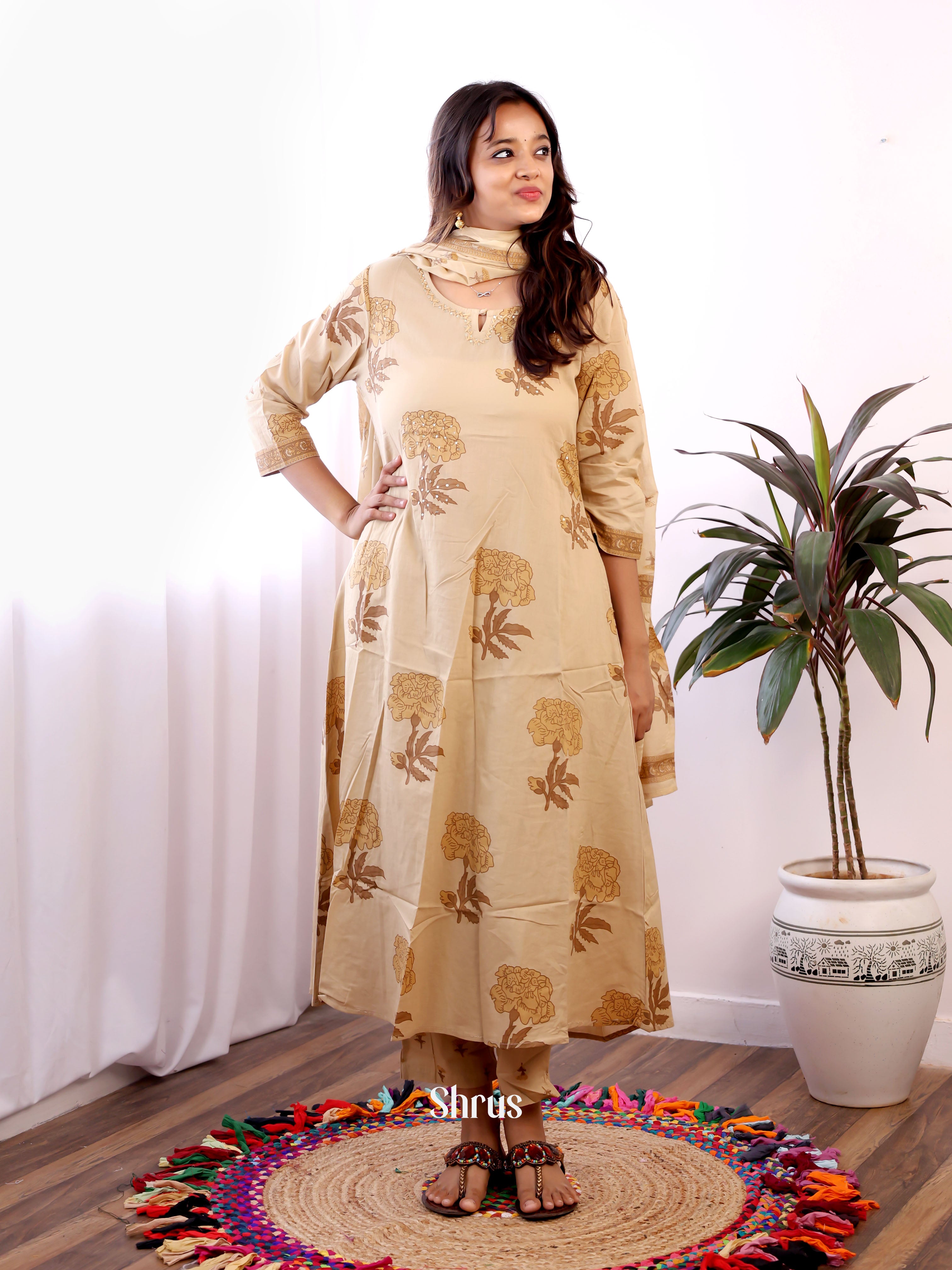 Beige - 3pc Readymade Suits