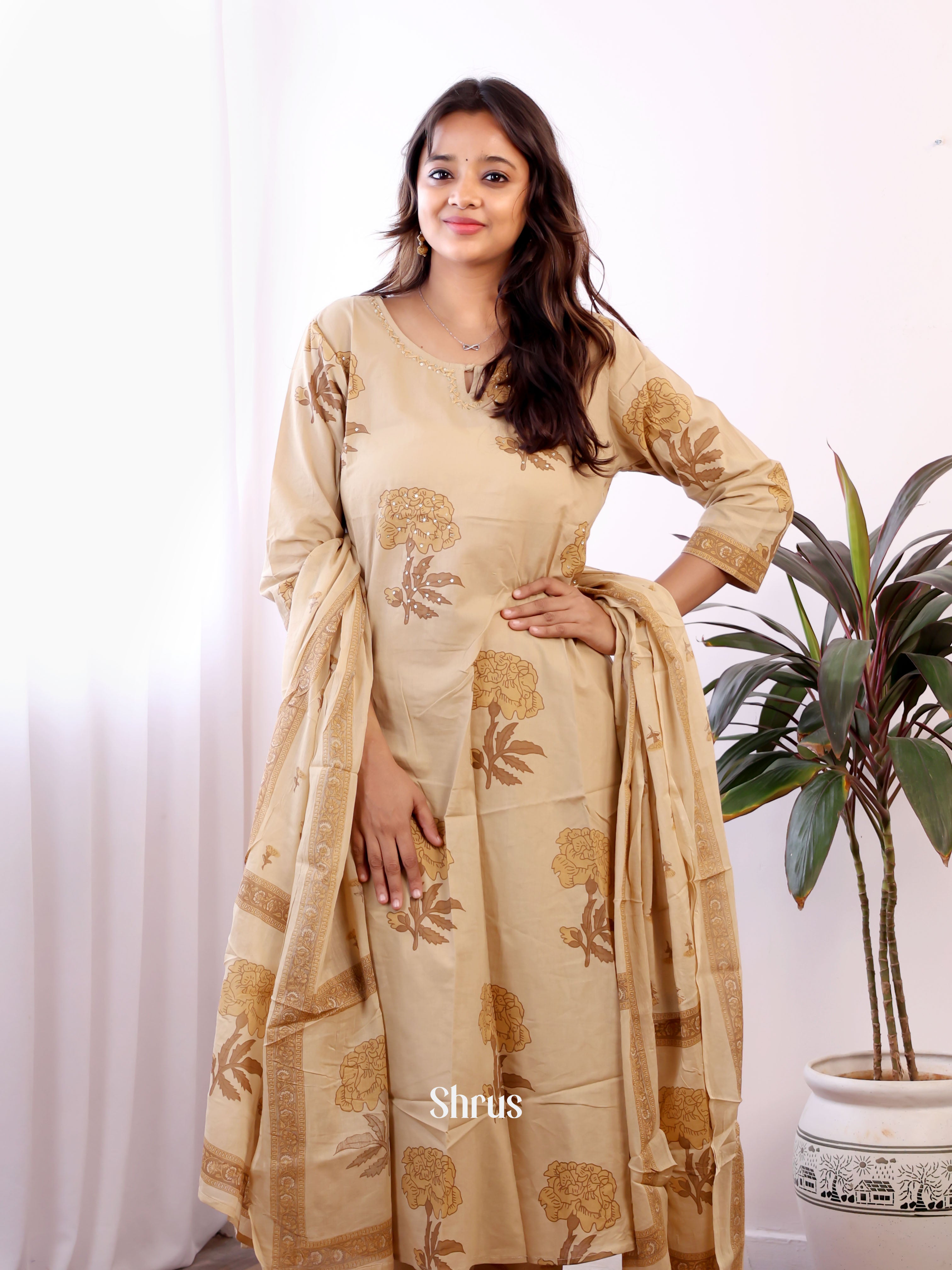 Beige - 3pc Readymade Suits