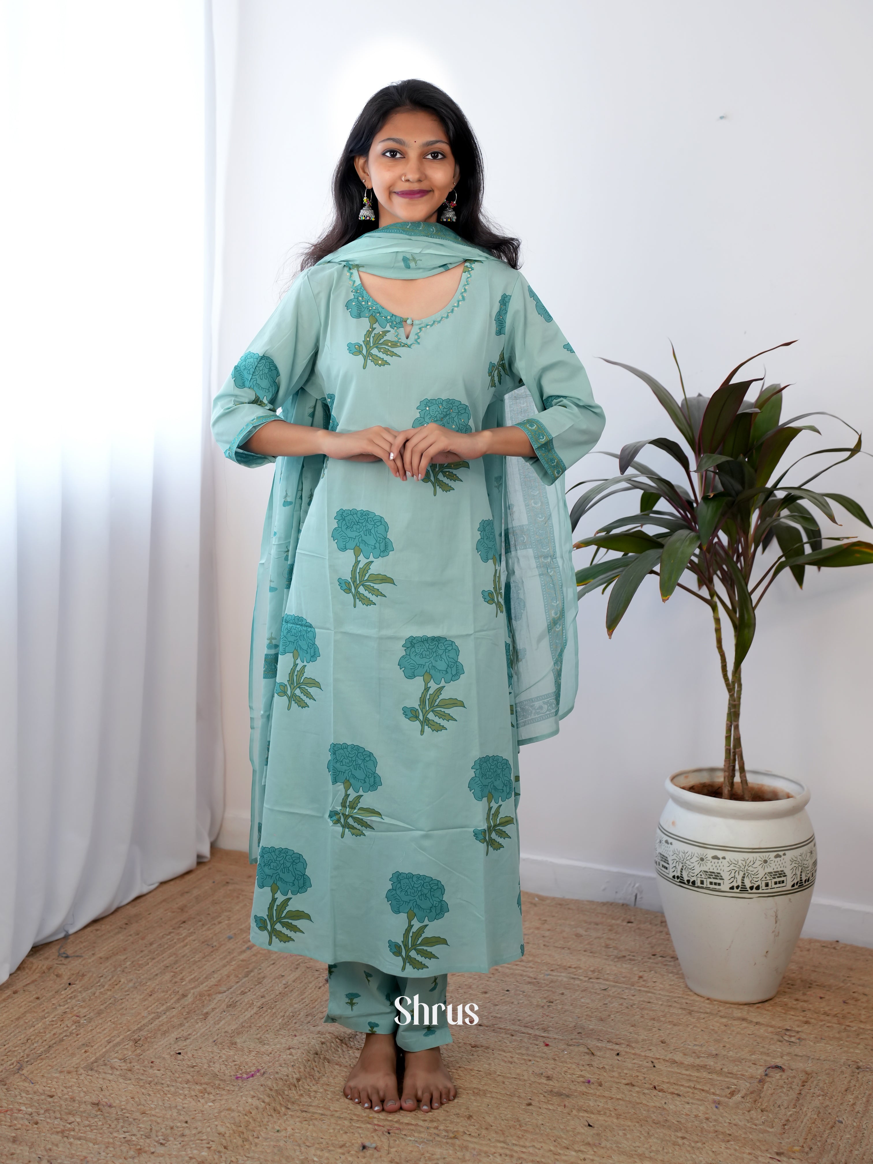 Blue -3pc Printed  Readymade Suits