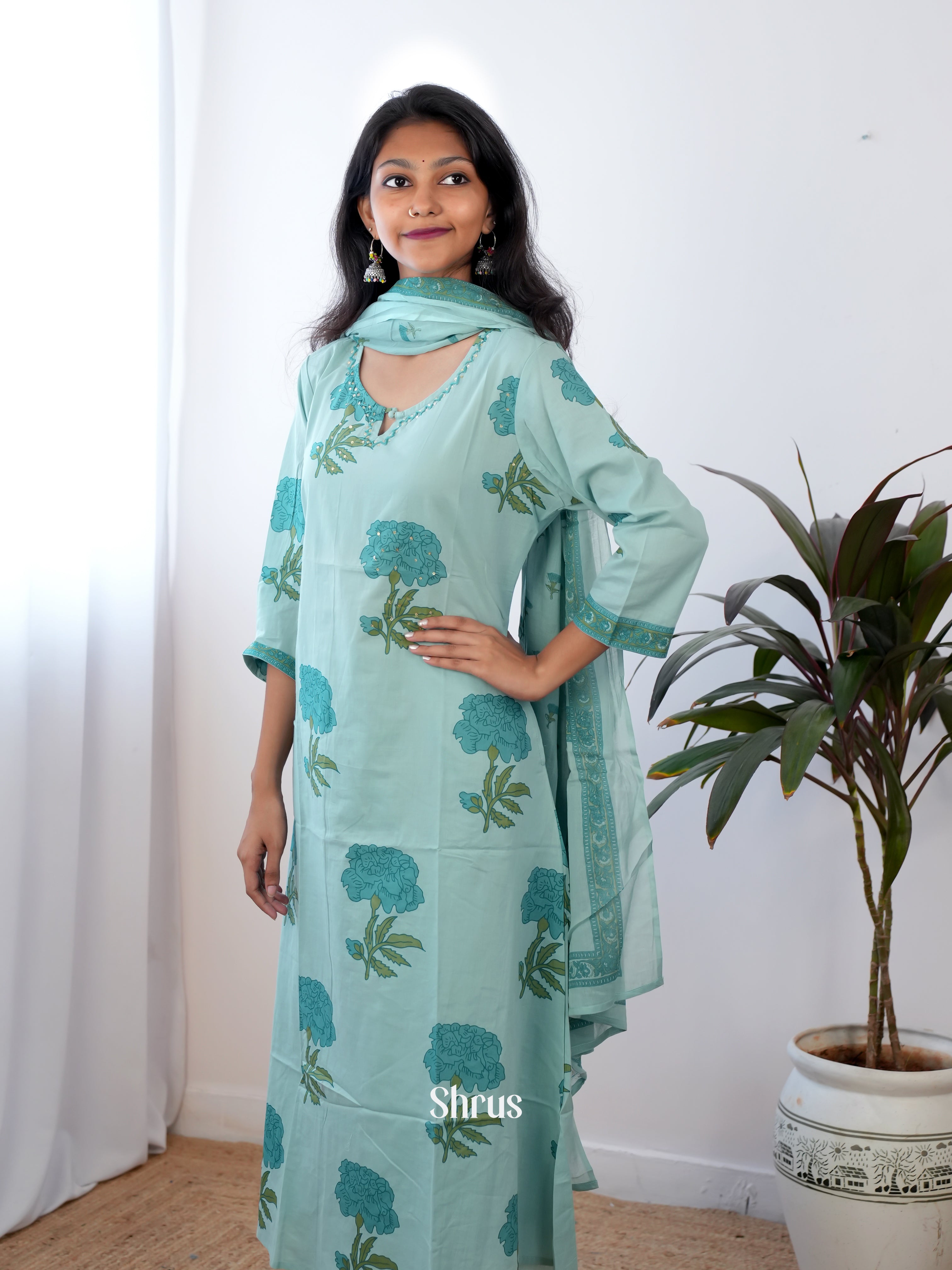 Blue -3pc Printed  Readymade Suits