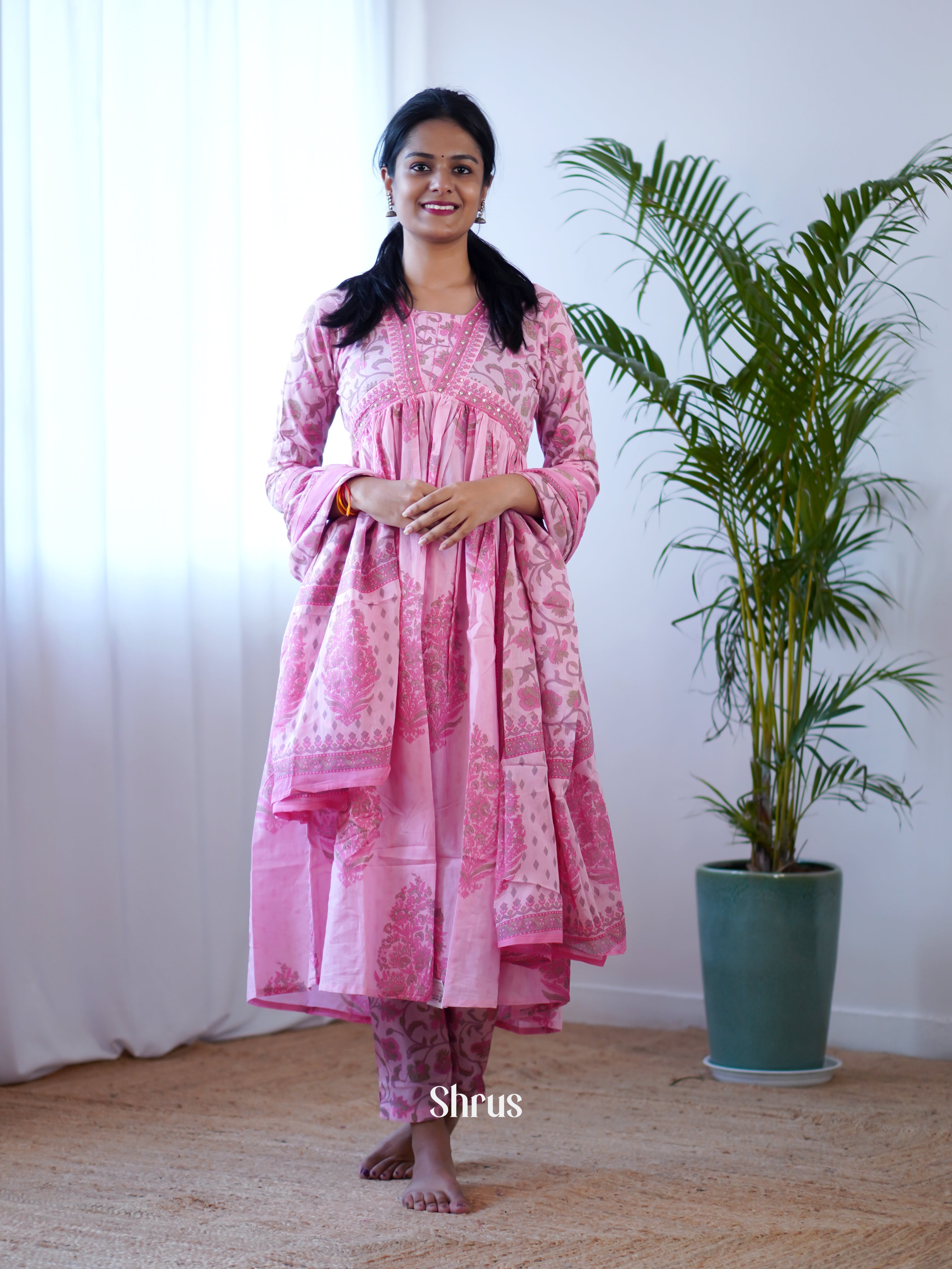 Pink - Cotton Printed 3pc Readymade Suits