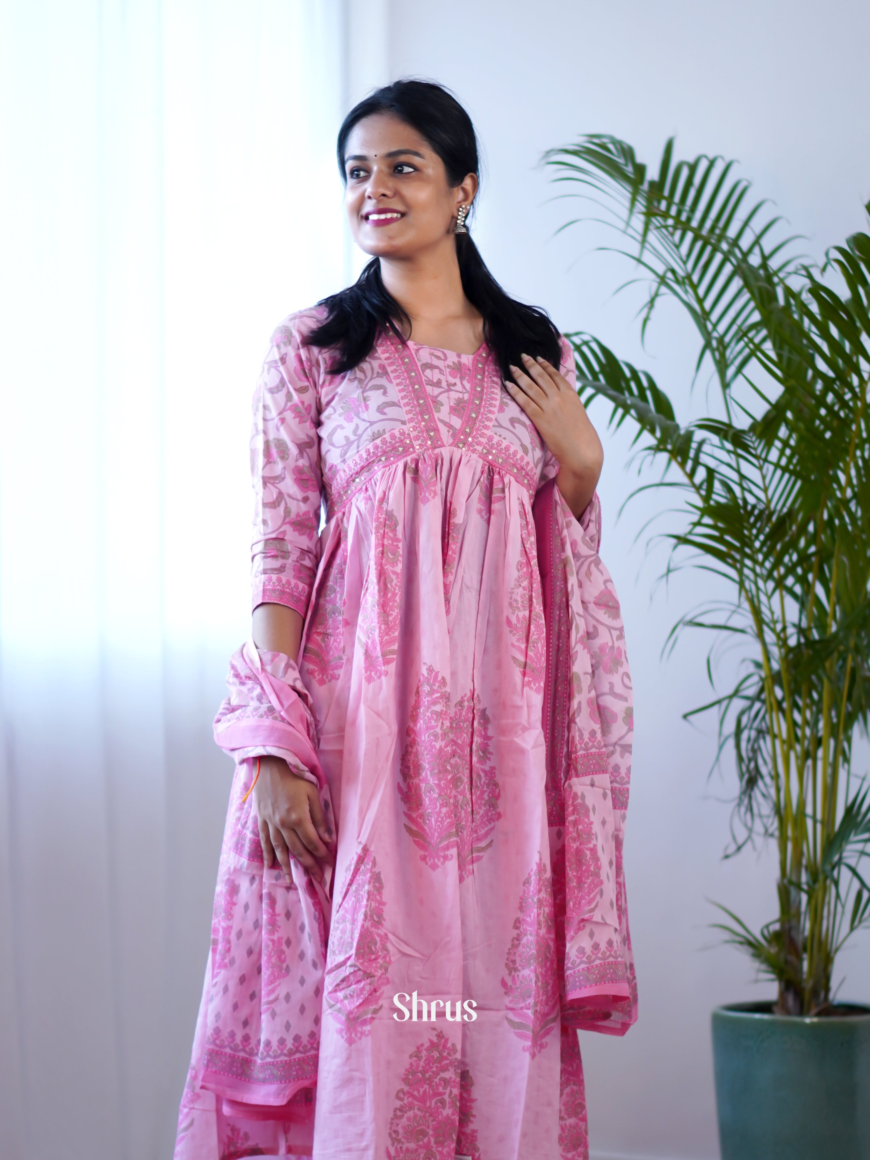 Pink - Cotton Printed 3pc Readymade Suits