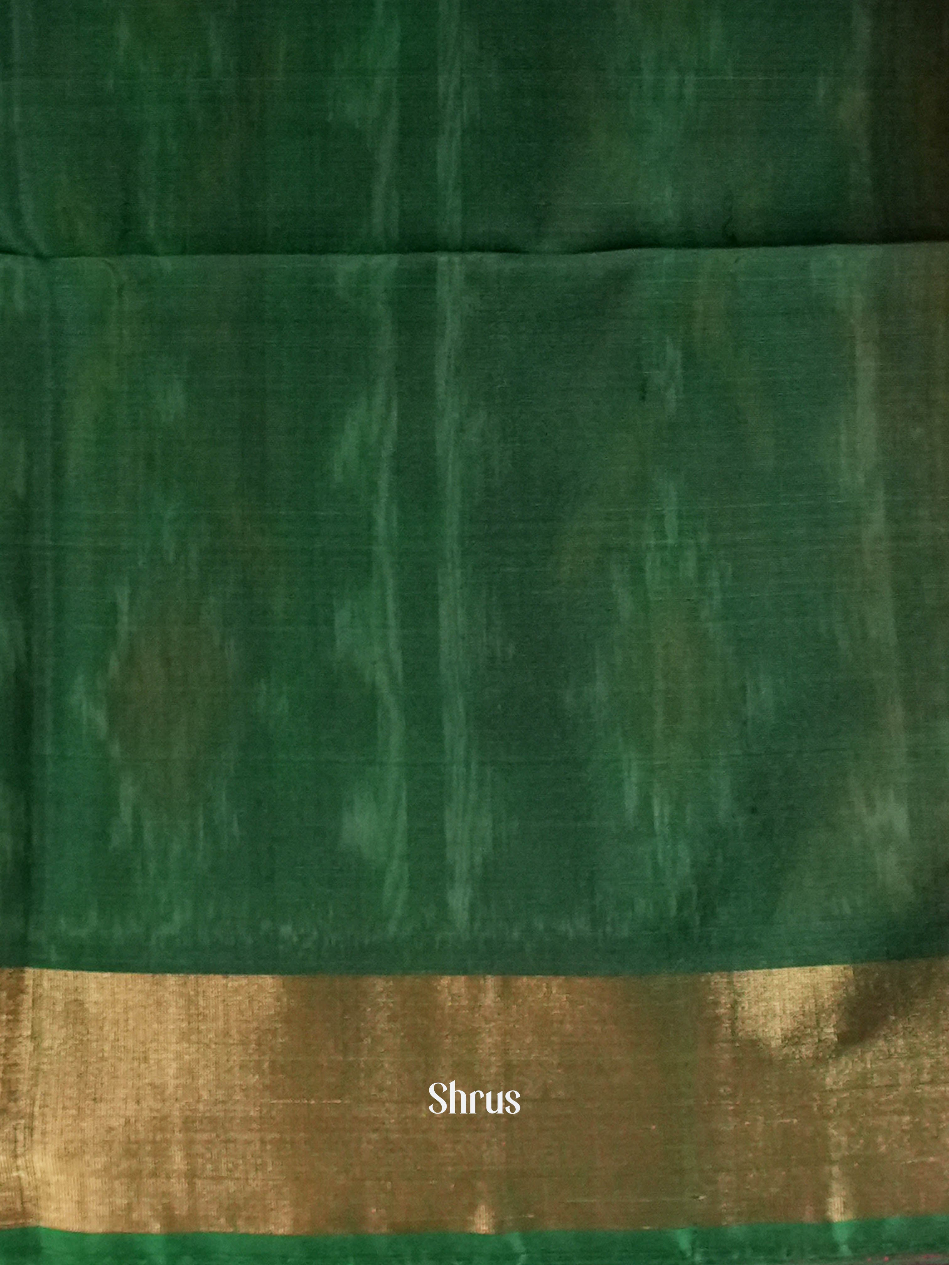 Reddish Orange & Dark Green  - Pochampally sico Saree