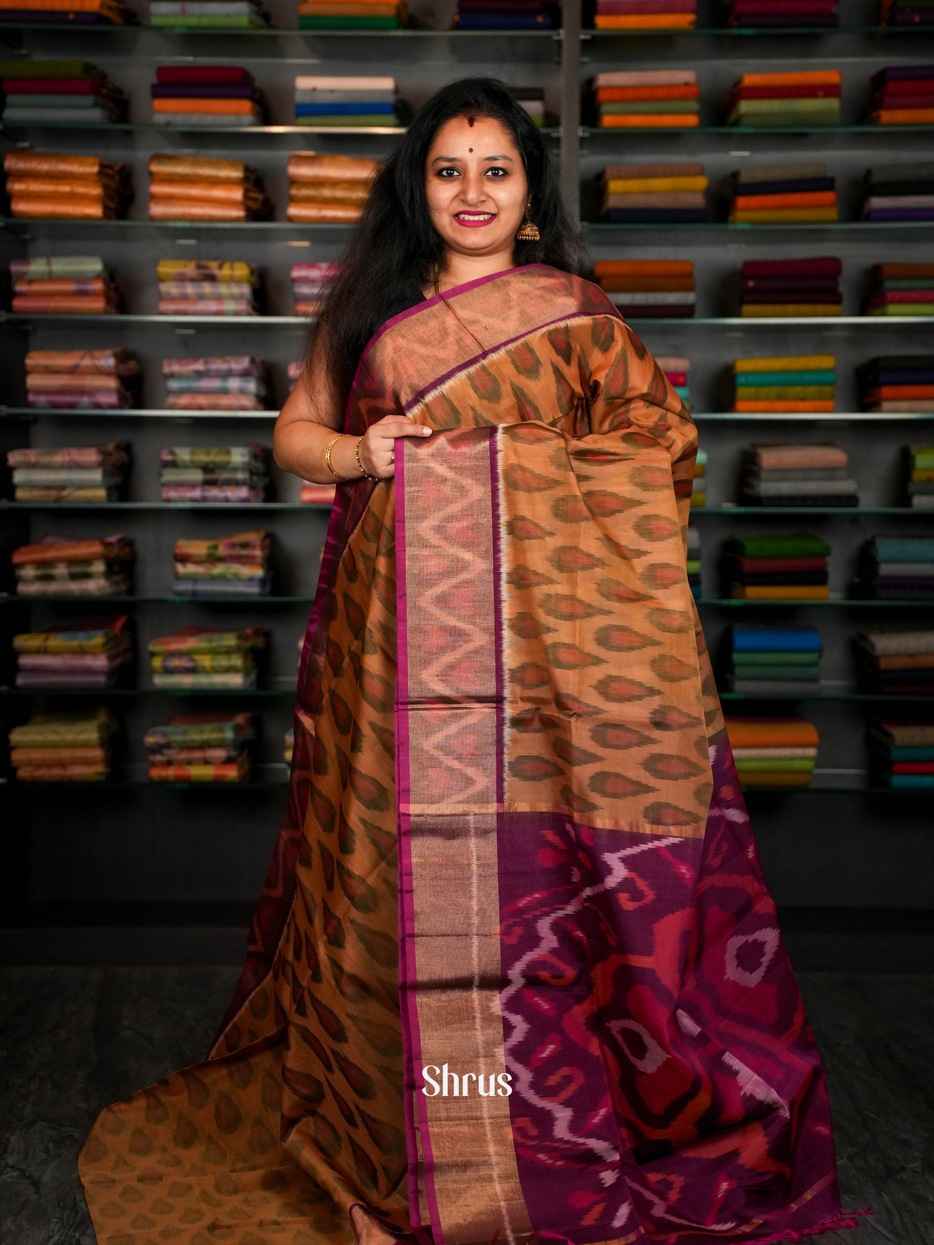 Majenta & Chocolate Brown   - Pochampally sico Saree