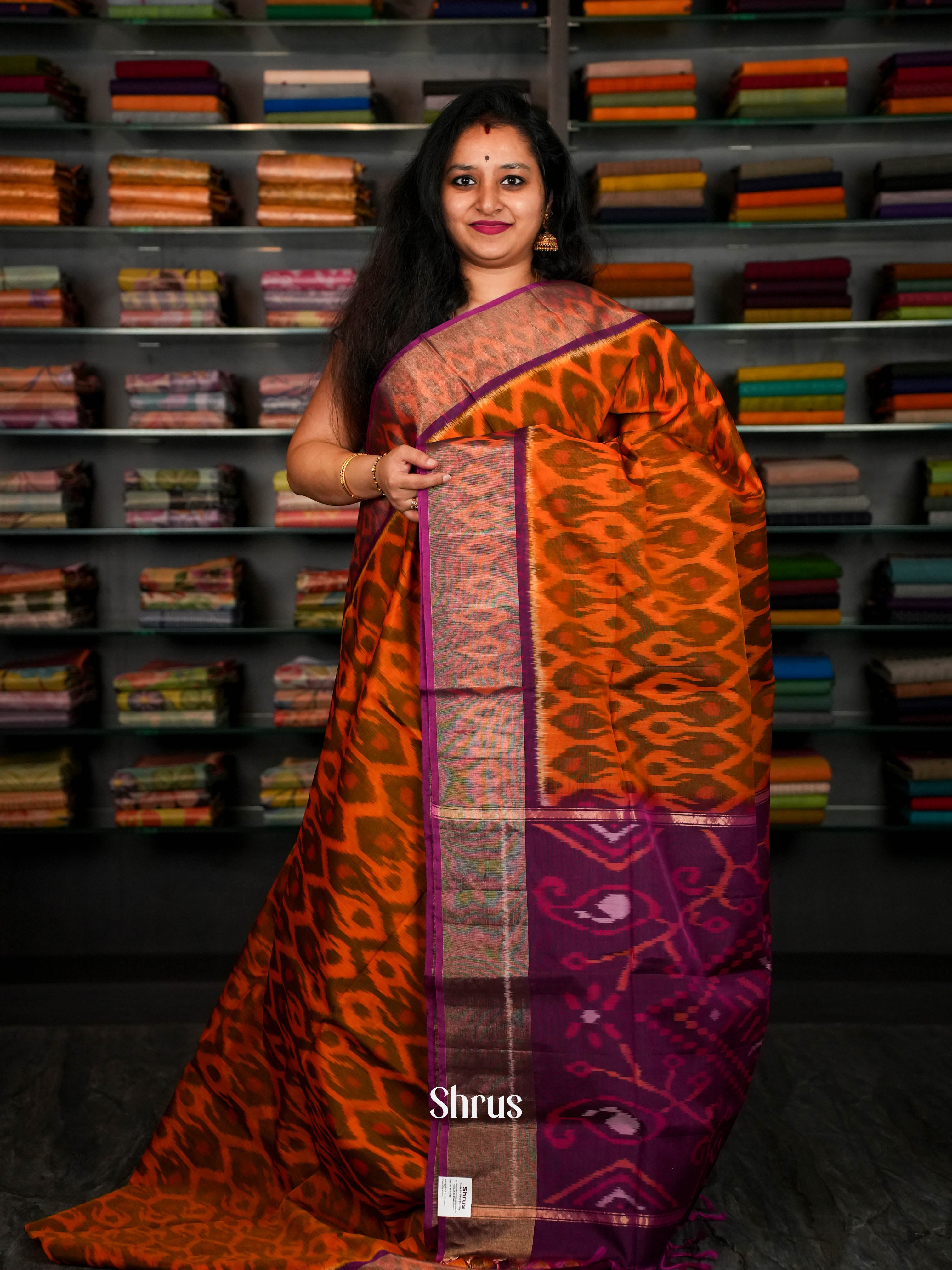 Orange & Deep Majenta - Pochampally sico Saree