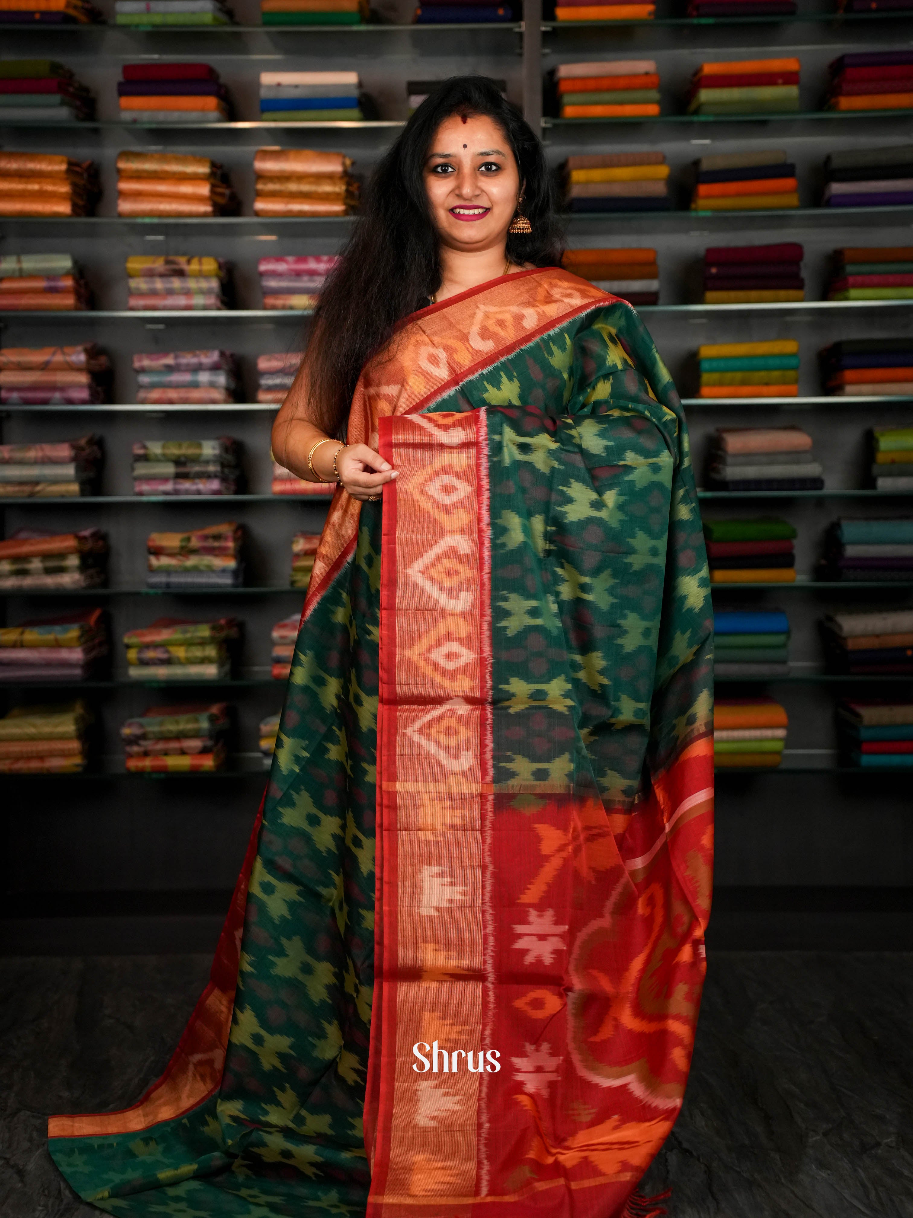 Green & Red   - Pochampally sico Saree