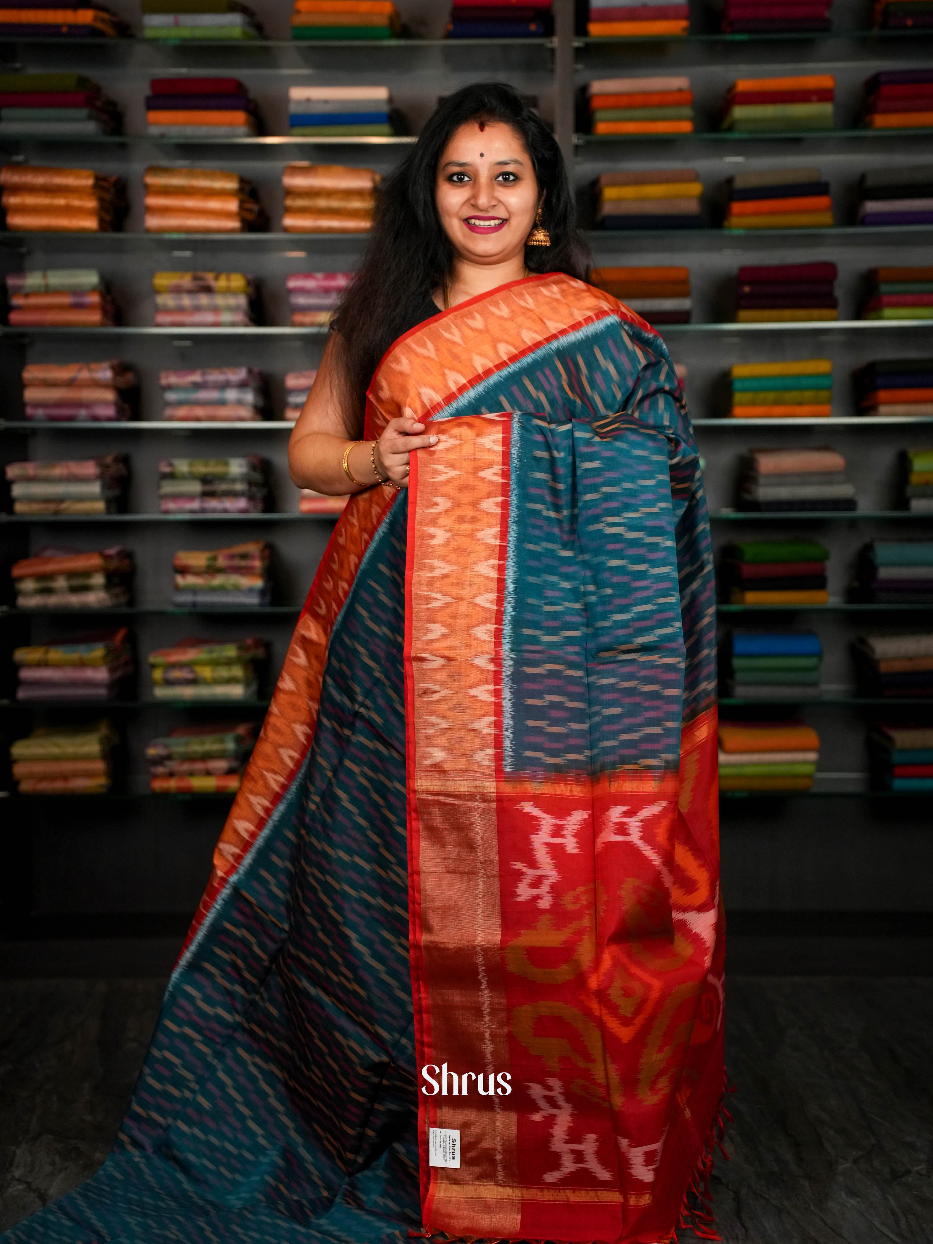 Blue & Red  - Pochampally sico Saree