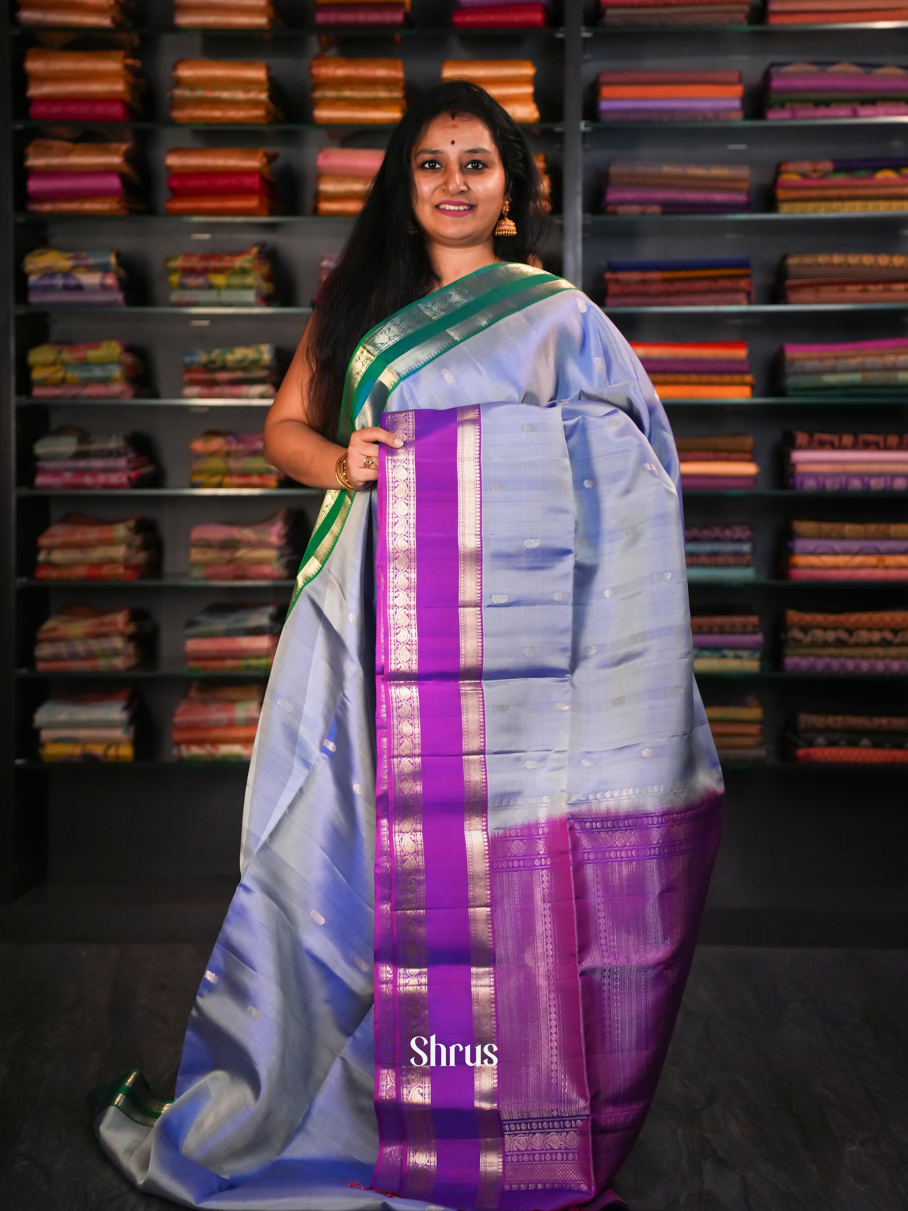 Double Shaded Purple & Whitish Grey  - Soft Silk Saree