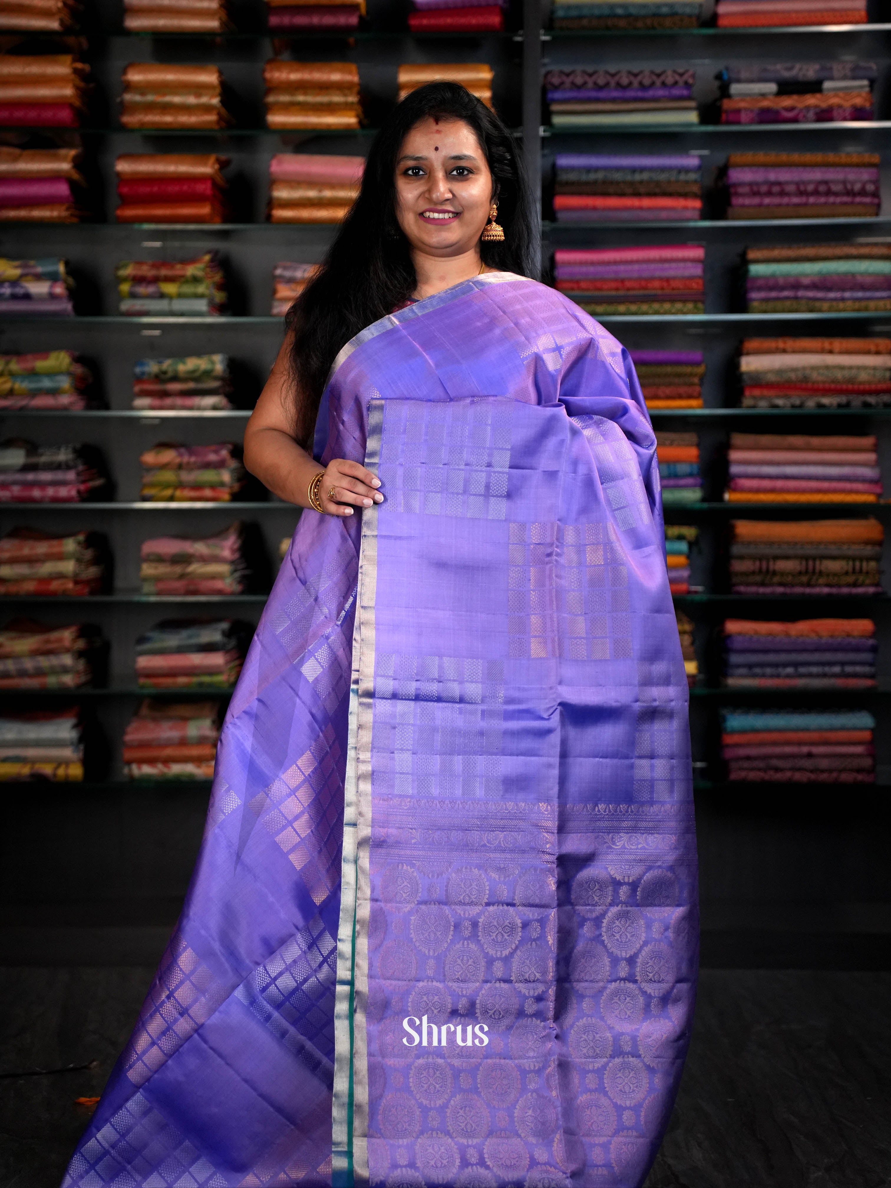 Lavendar & Teal   - Soft Silk Saree