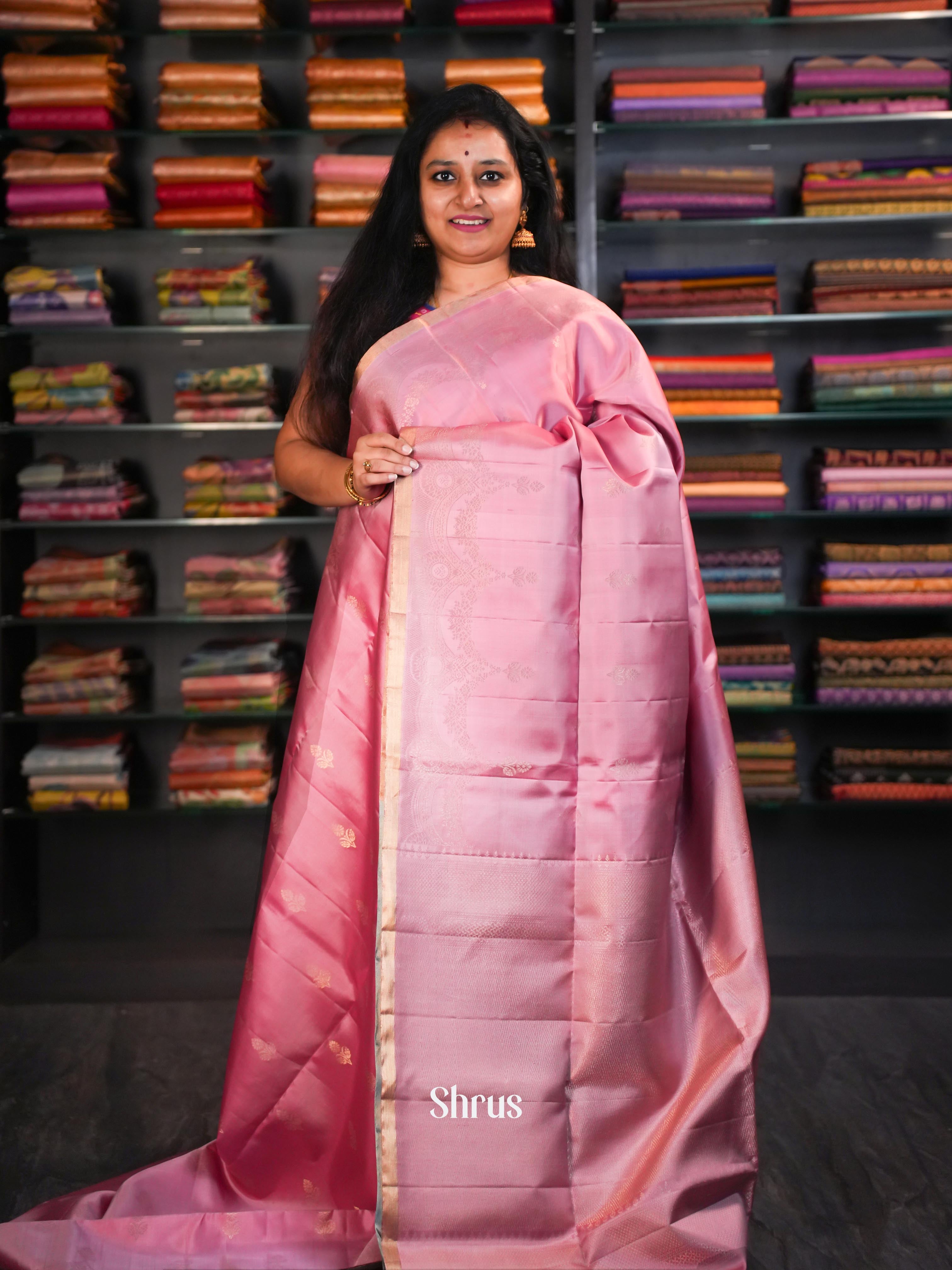 Peachy Pink & Greenish Blue   - Soft Silk Saree