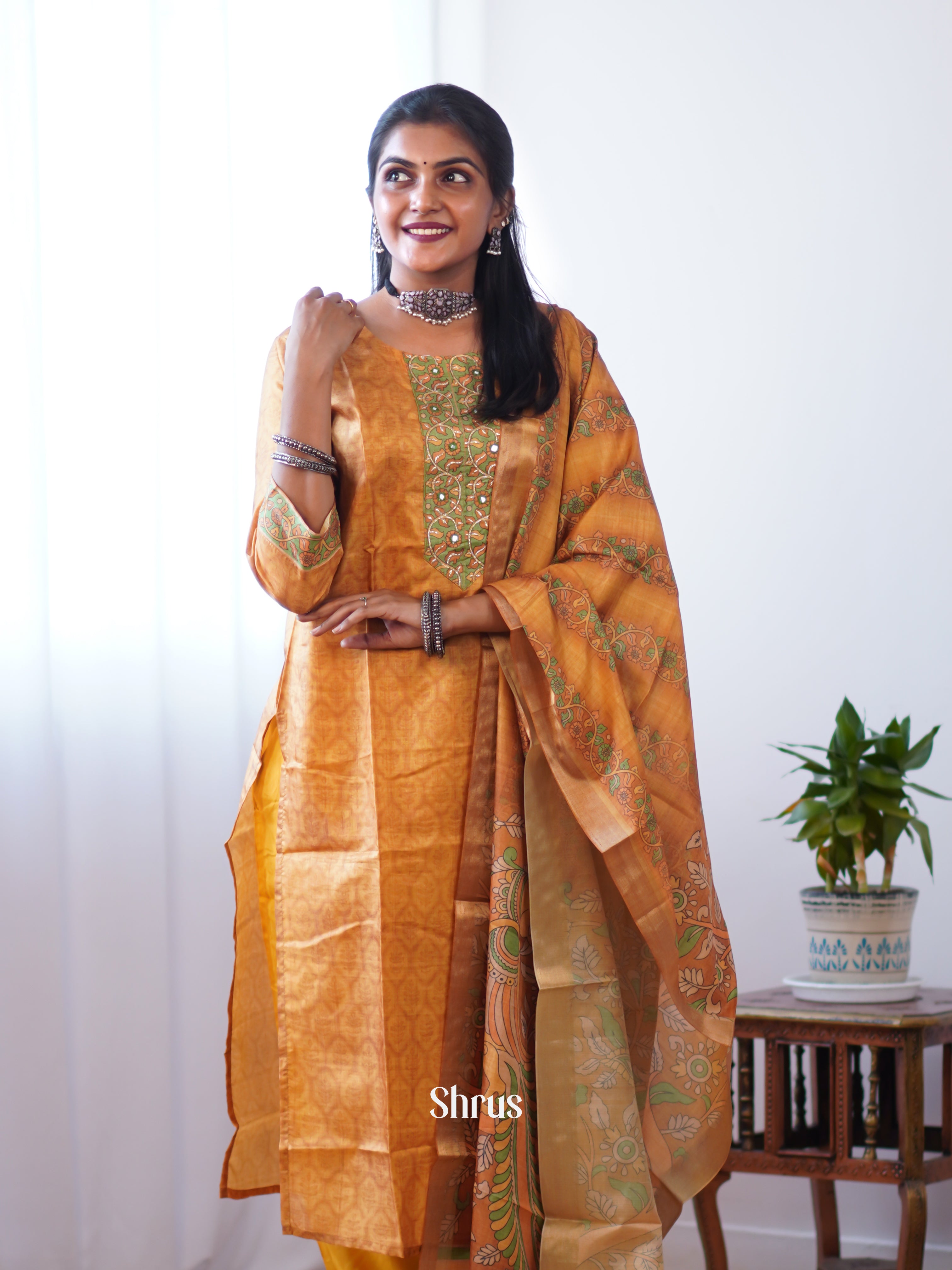 Brown & Yellow - 3 pc  Readymade Suits