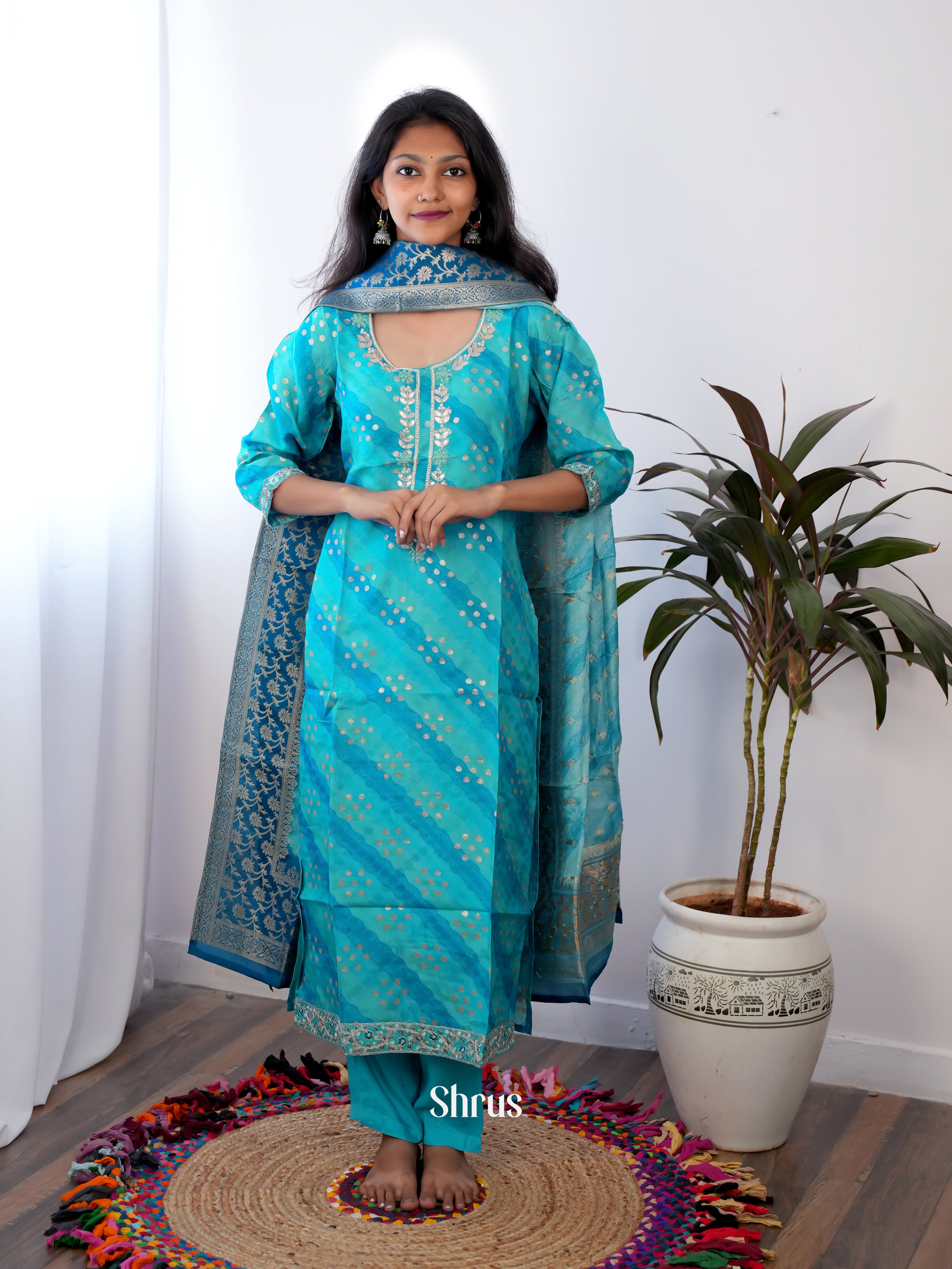 Blue - 3 pc  Festive Wear Readymade Suits