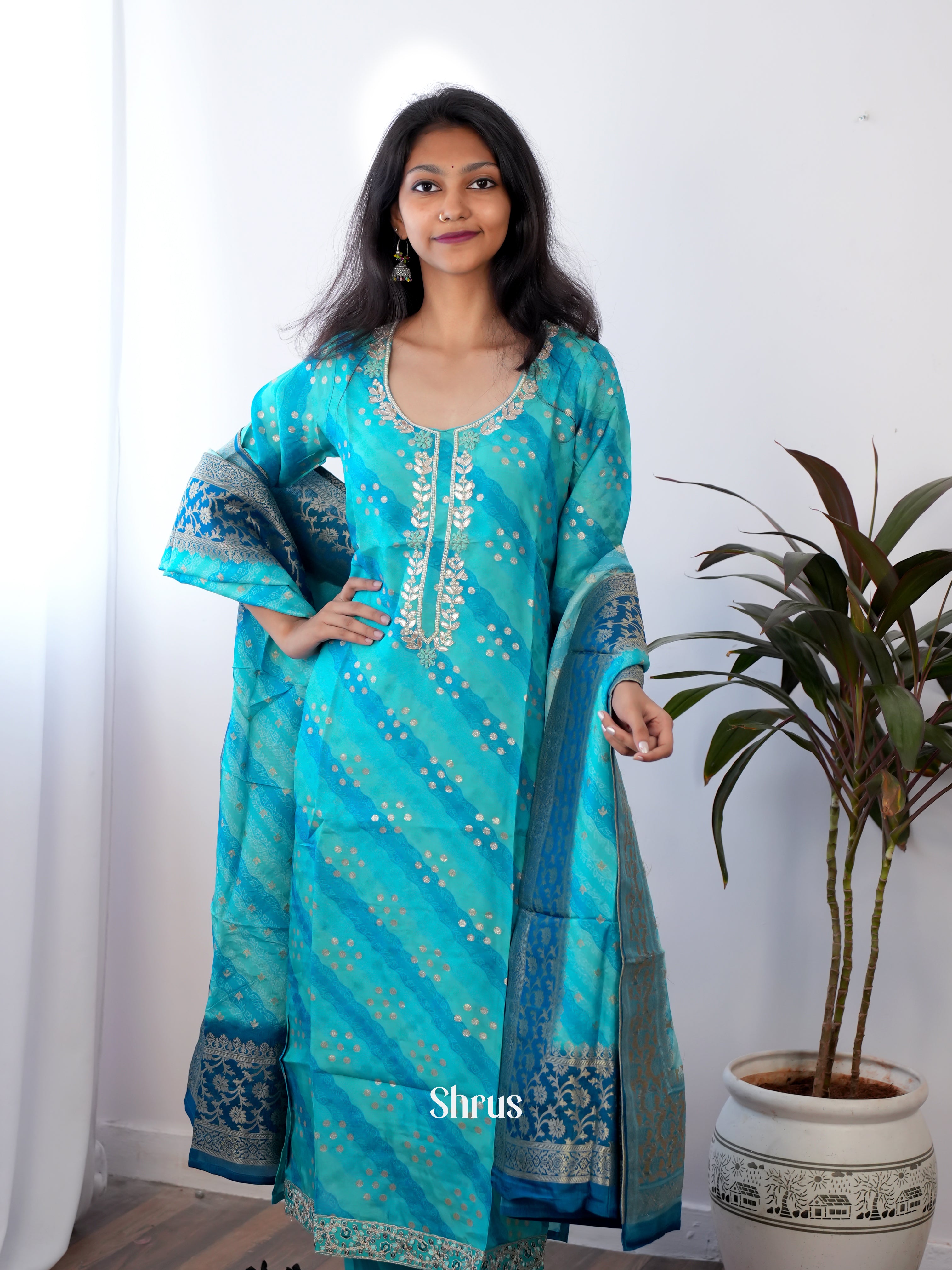 Blue - 3 pc  Festive Wear Readymade Suits