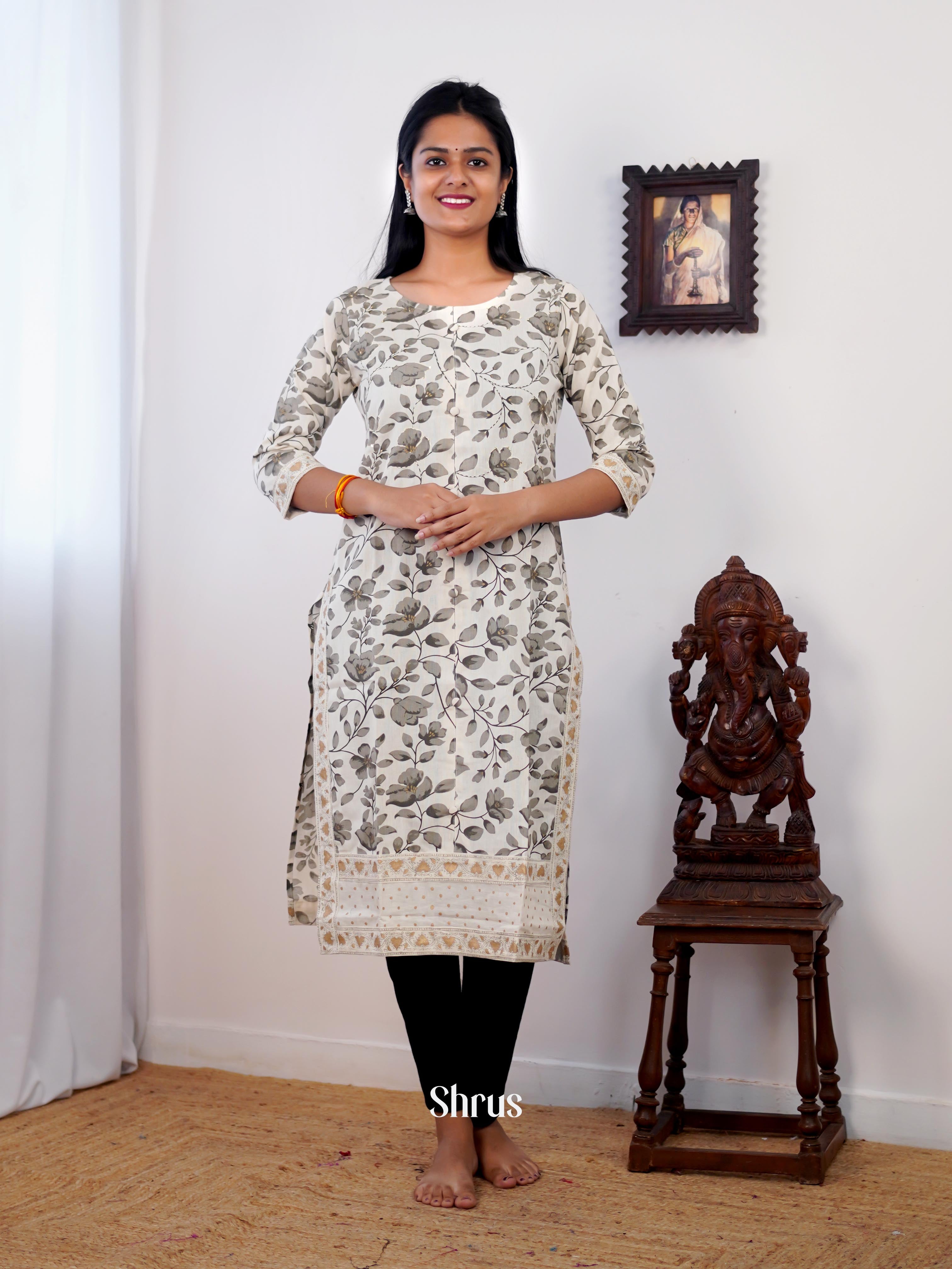 Cream &  Grey  - Readymade kurti