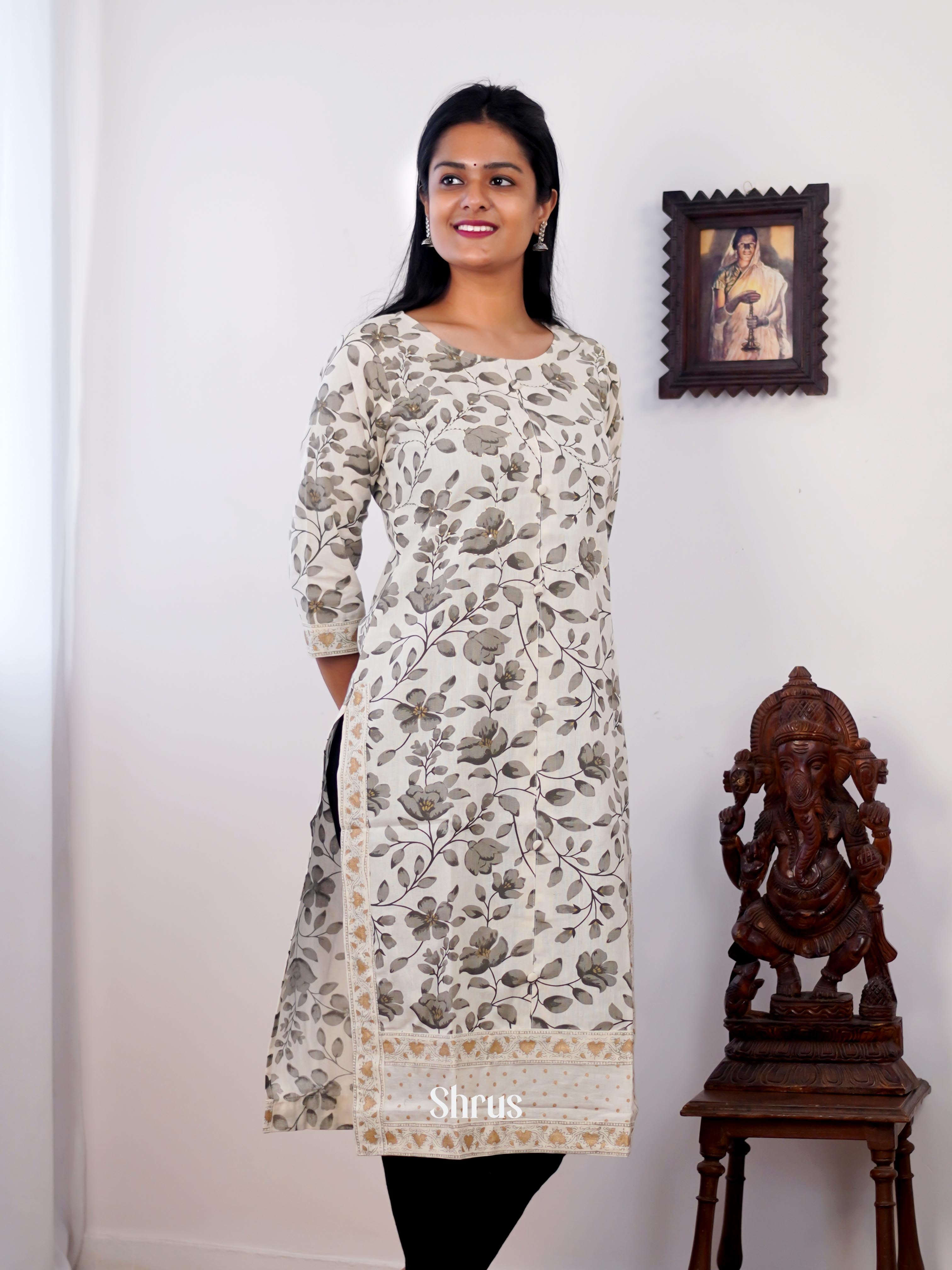 Cream &  Grey  - Readymade kurti