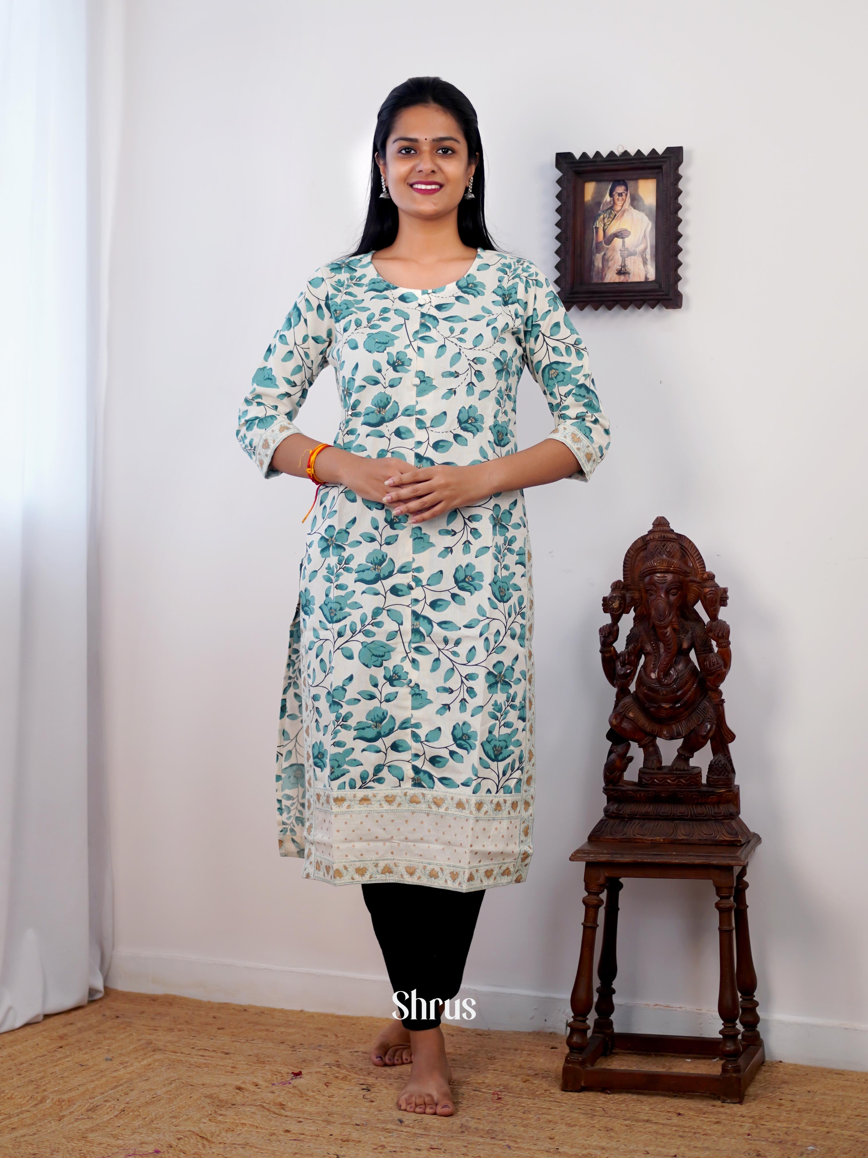 Cream & Blue - Readymade Kurti