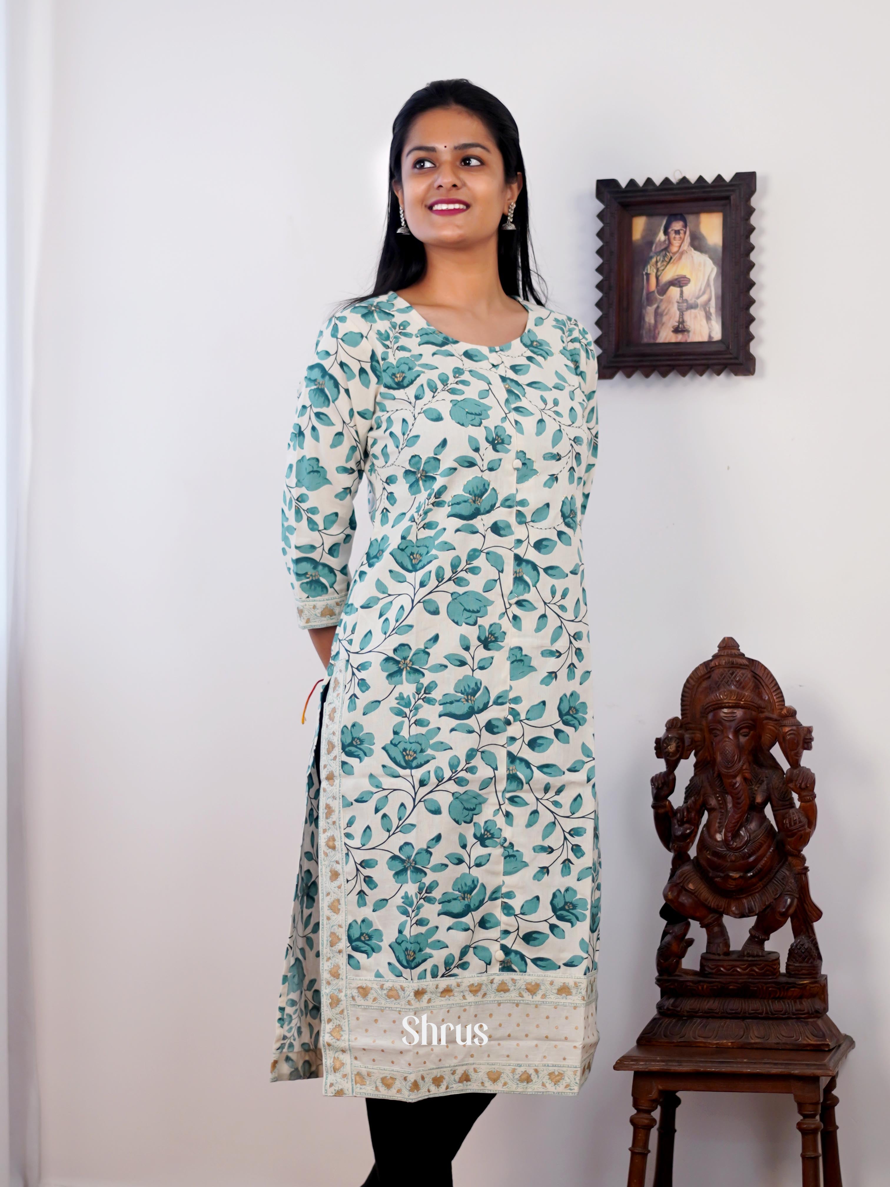 Cream & Blue - Readymade Kurti