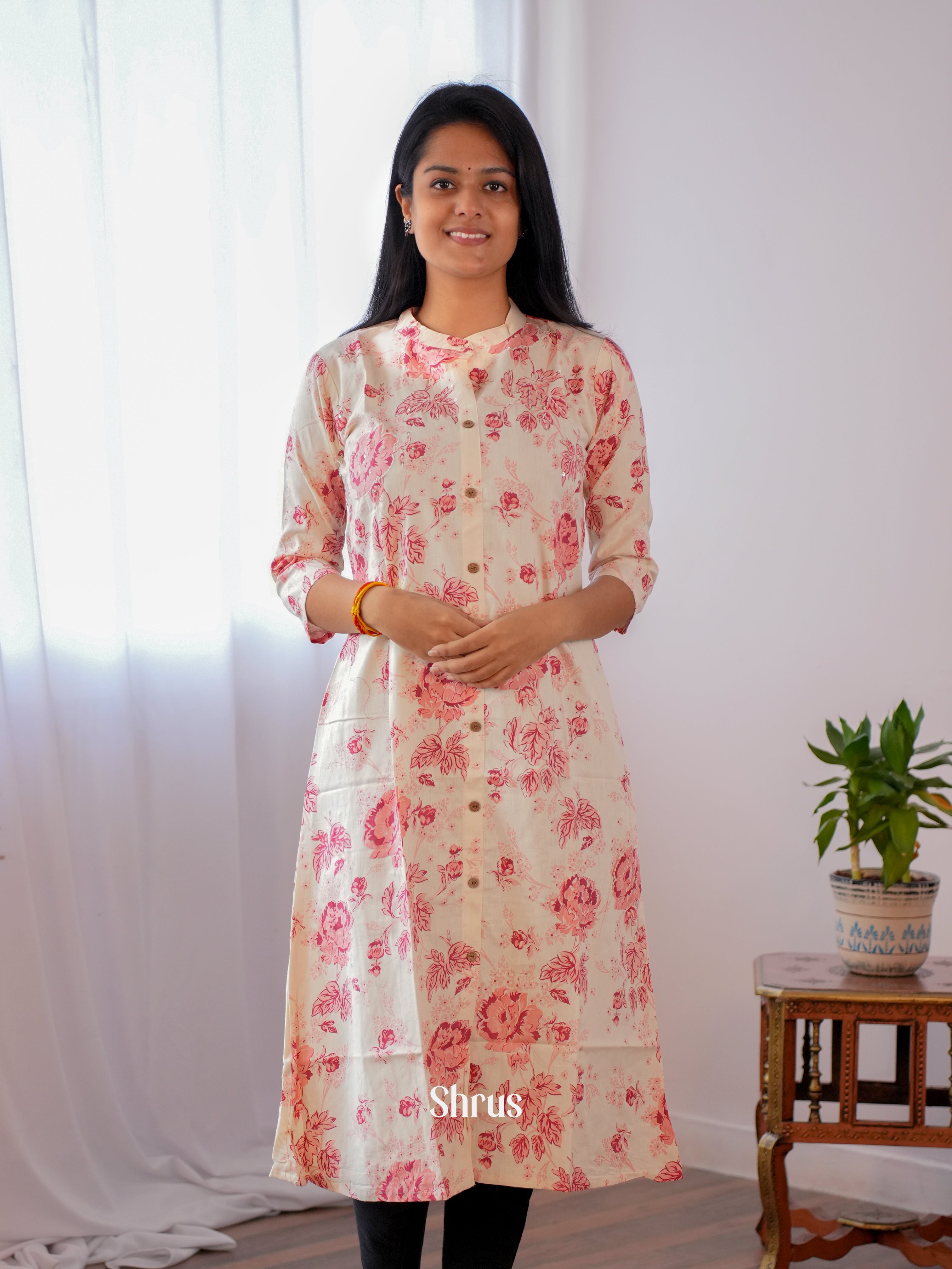 Cream & Red - Readymade Kurti