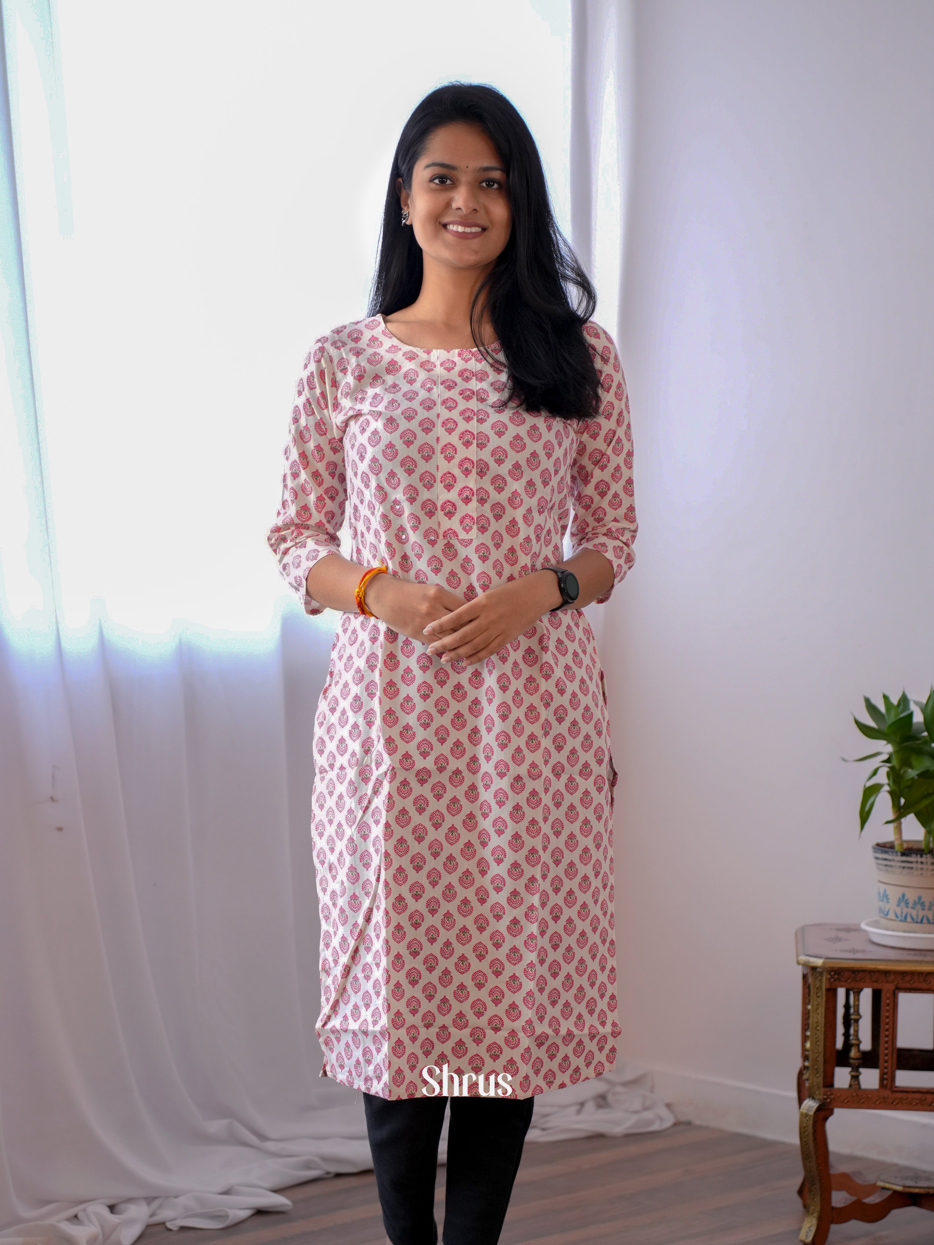 Cream & Red - Readymade Kurti