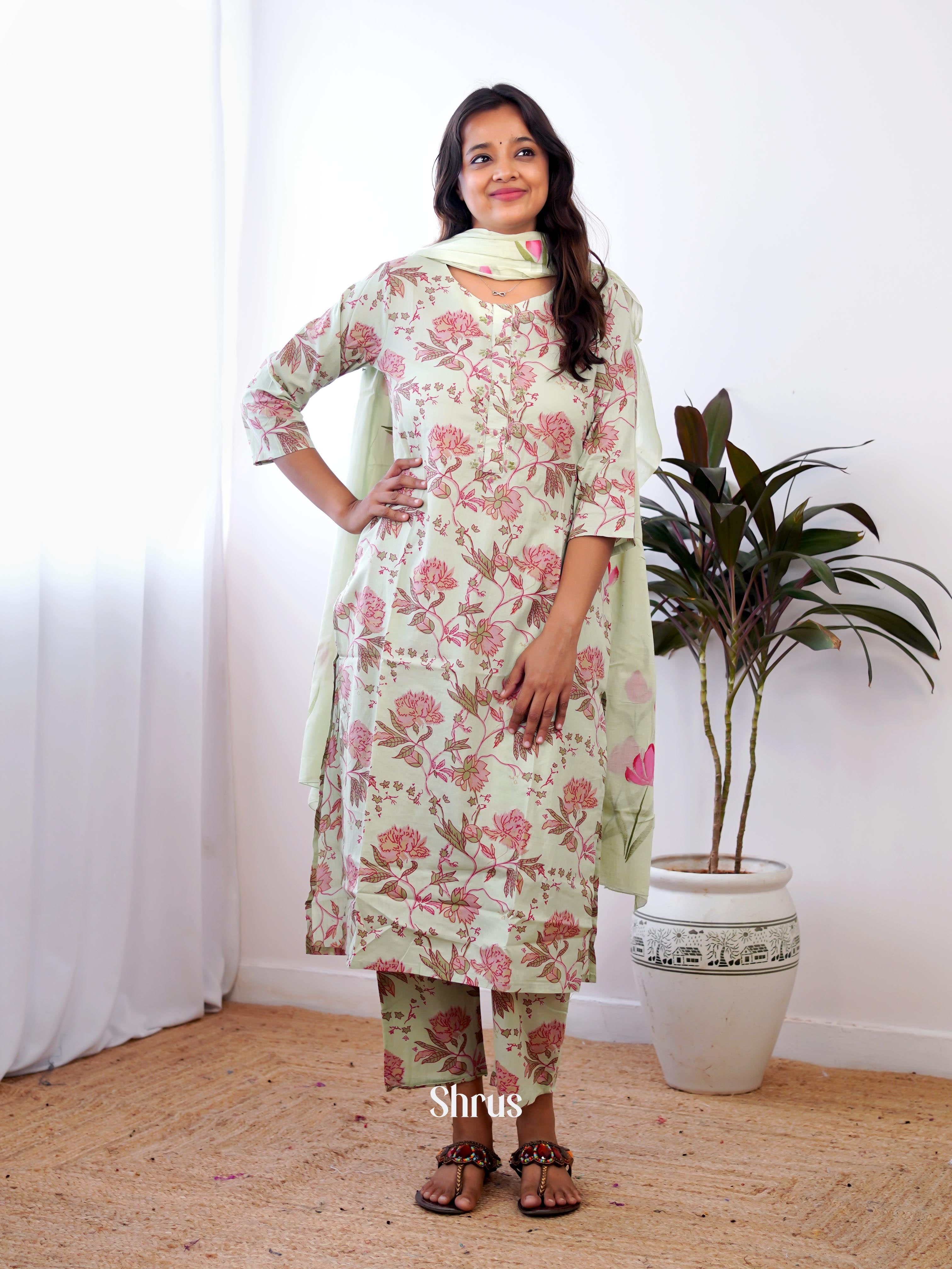 Pastel Green & Pink - 3pc Readymade Suits