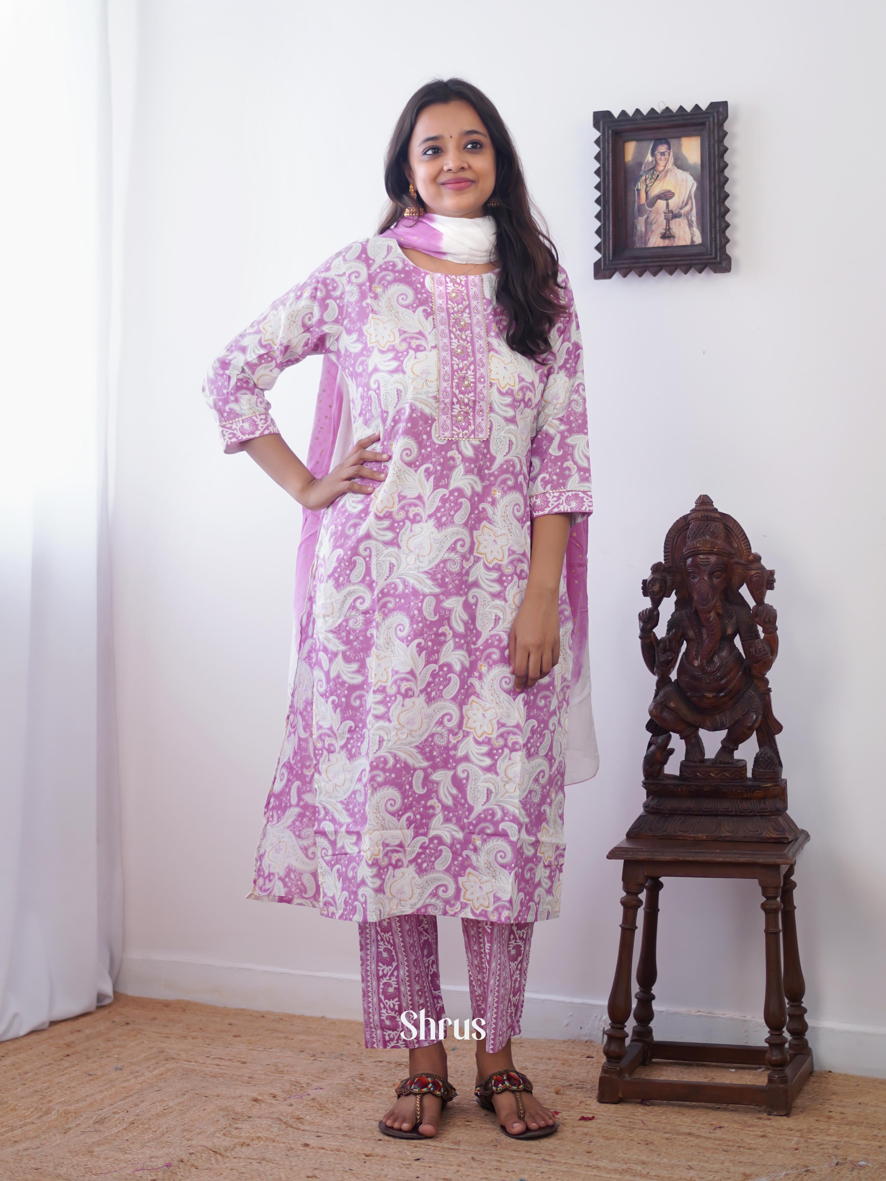 Purple -3pc printed  Readymade Suits