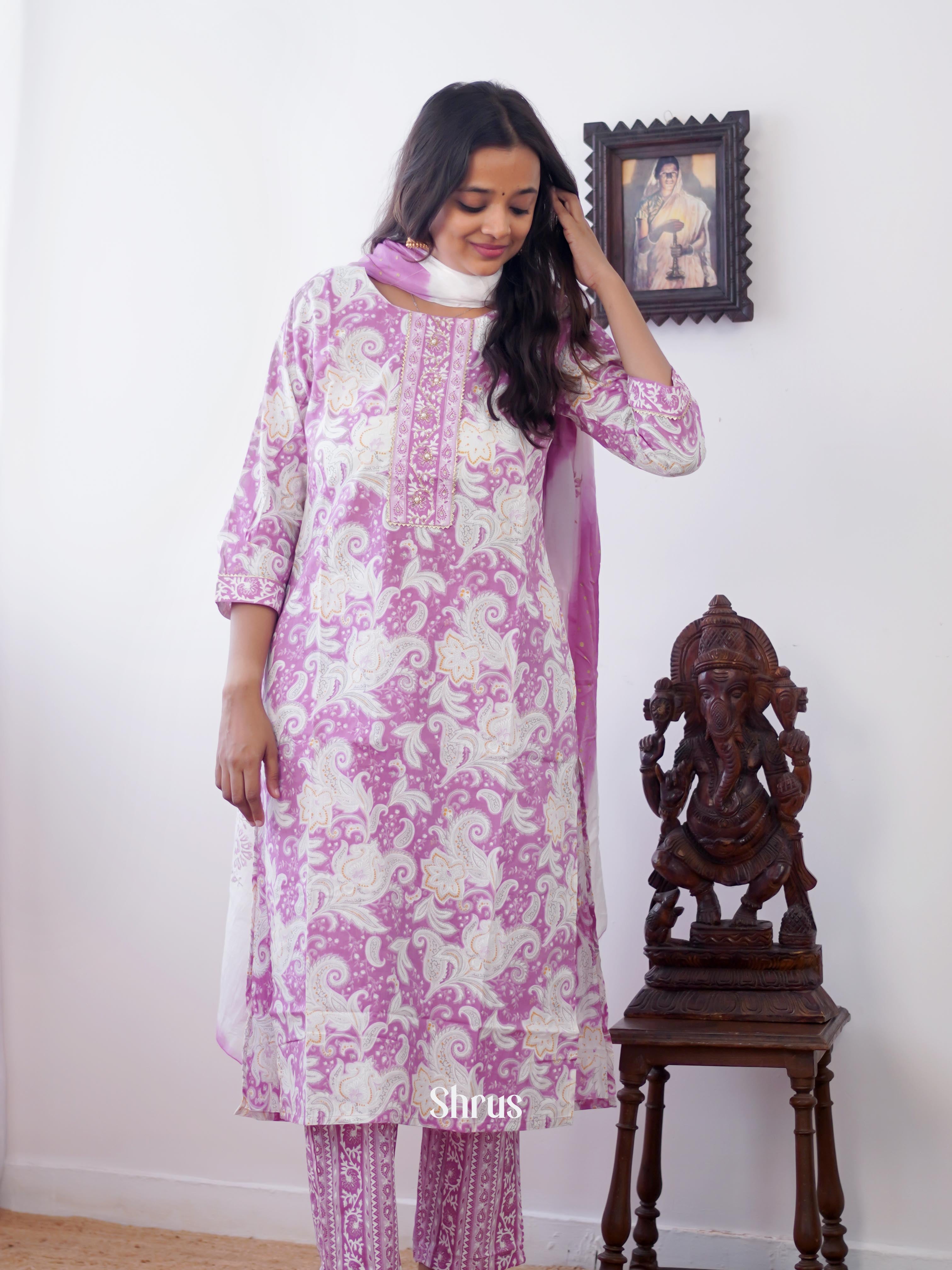 Purple -3pc printed  Readymade Suits