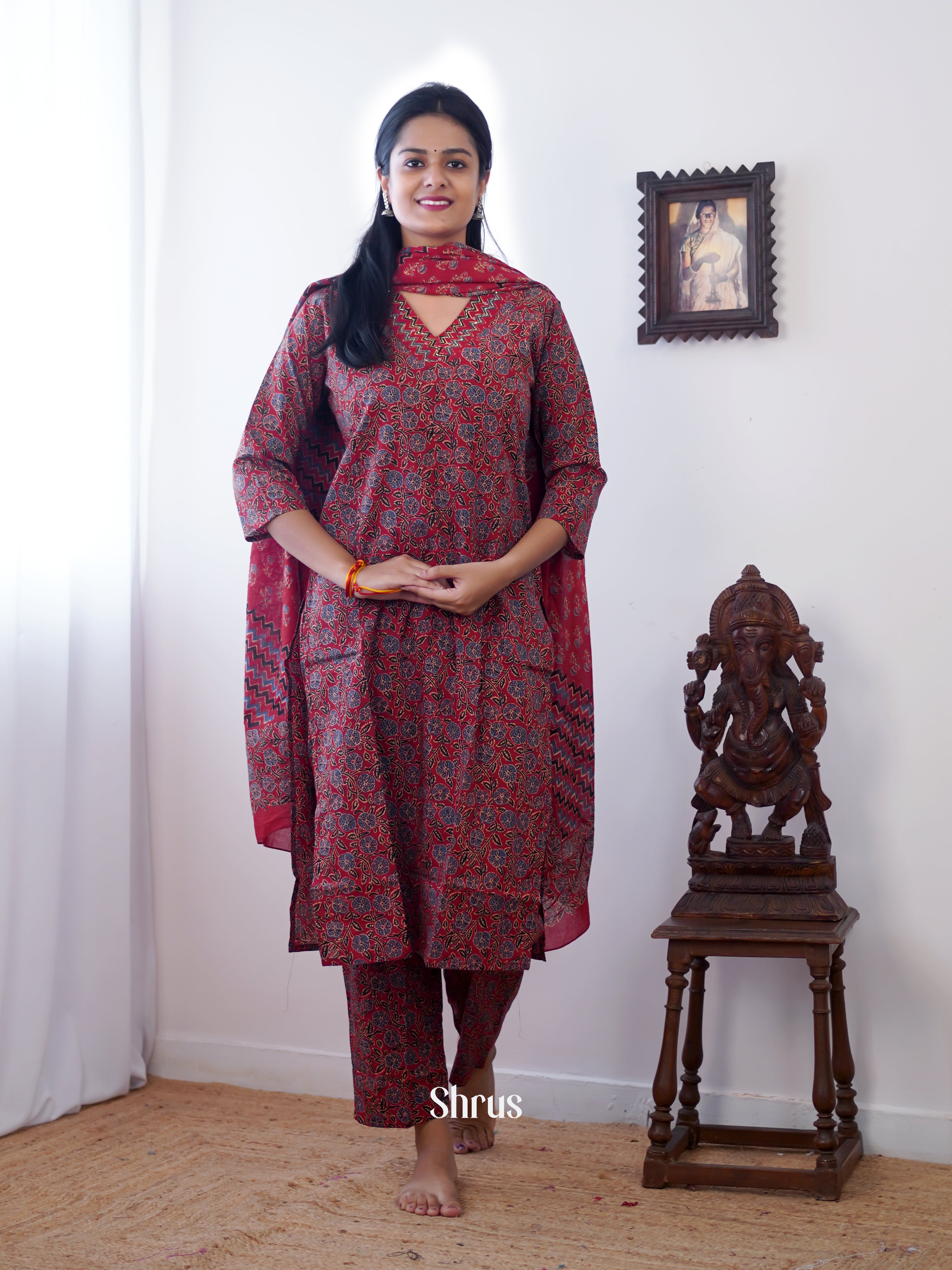 Maroon - 3pc printed Readymade Suits