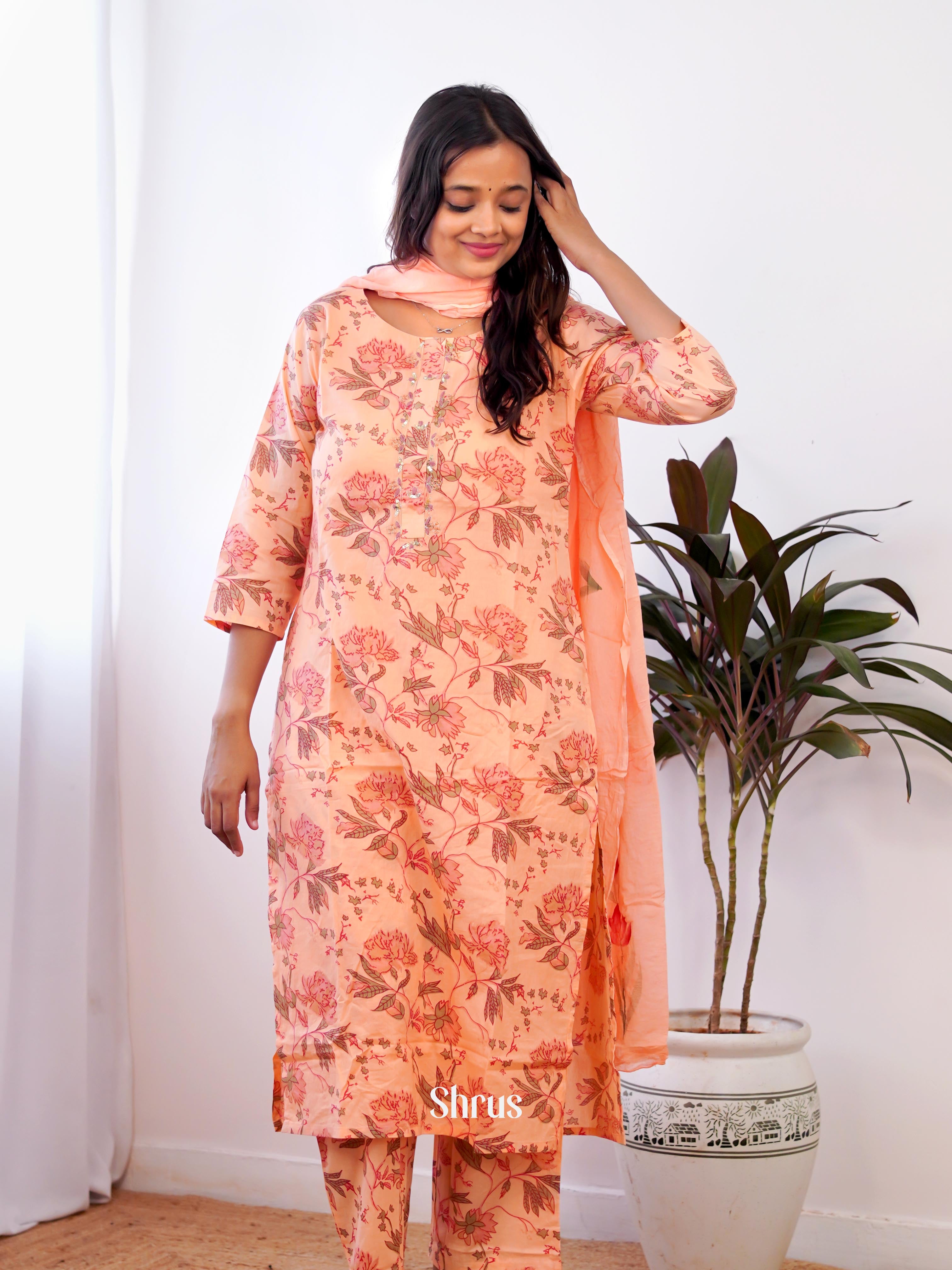 Peach -3pc printed  Readymade Suits