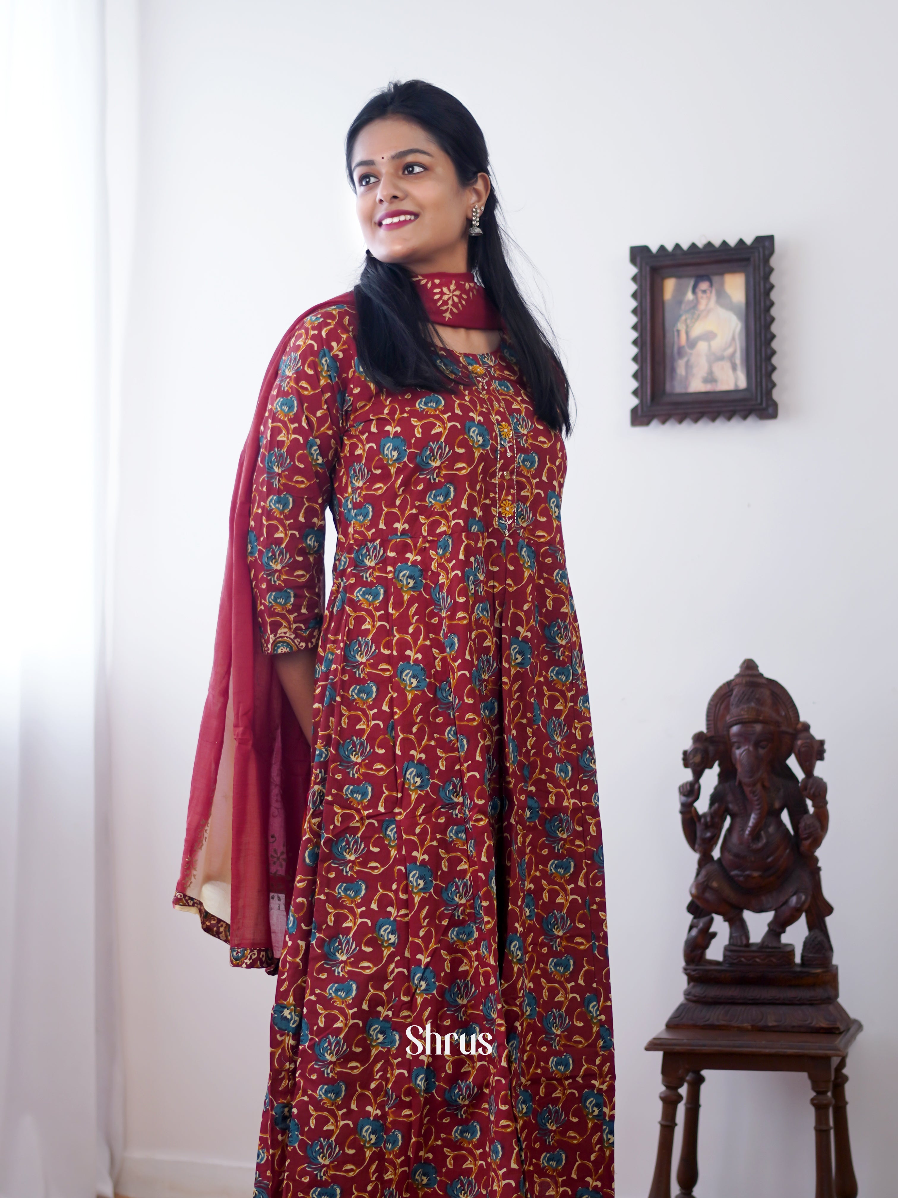 Maroon  -  3pc printed Readymade Suits