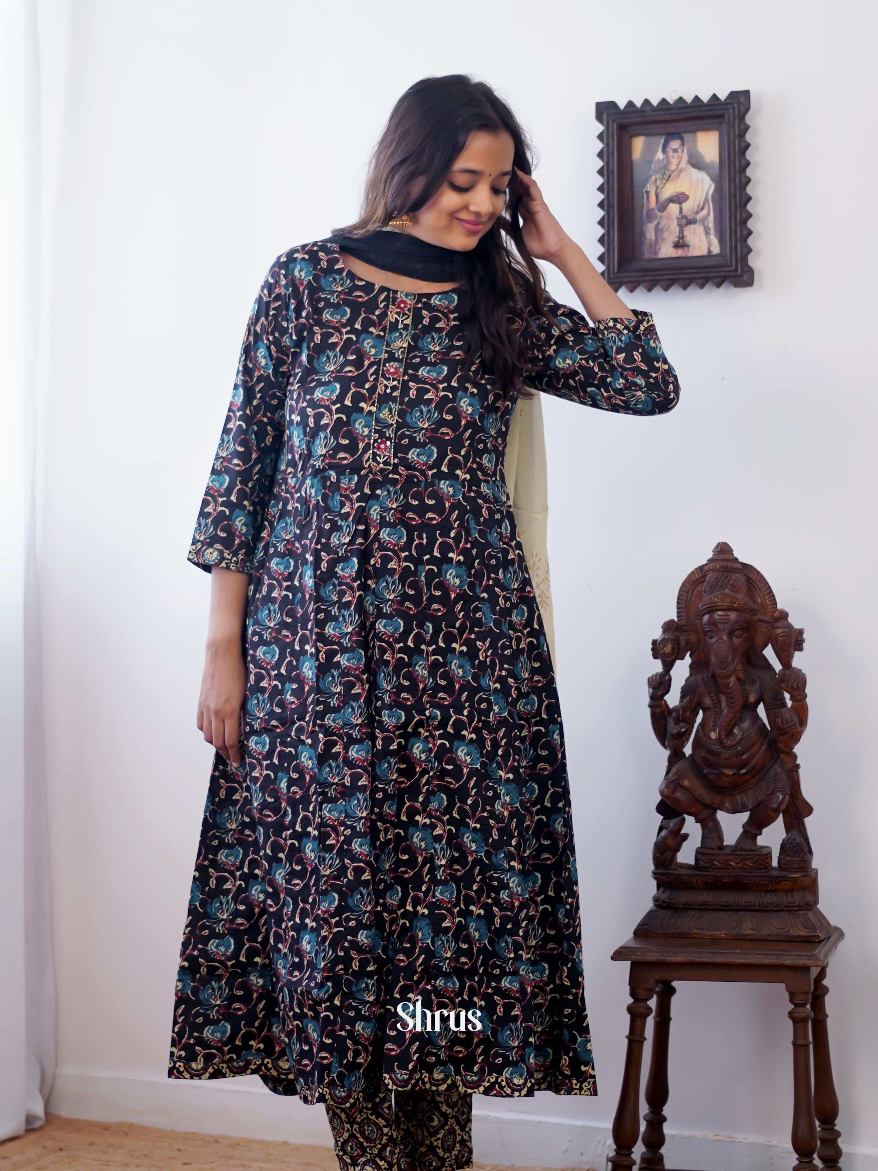 Black & Blue  -3pc printed anarkali  Readymade Suits