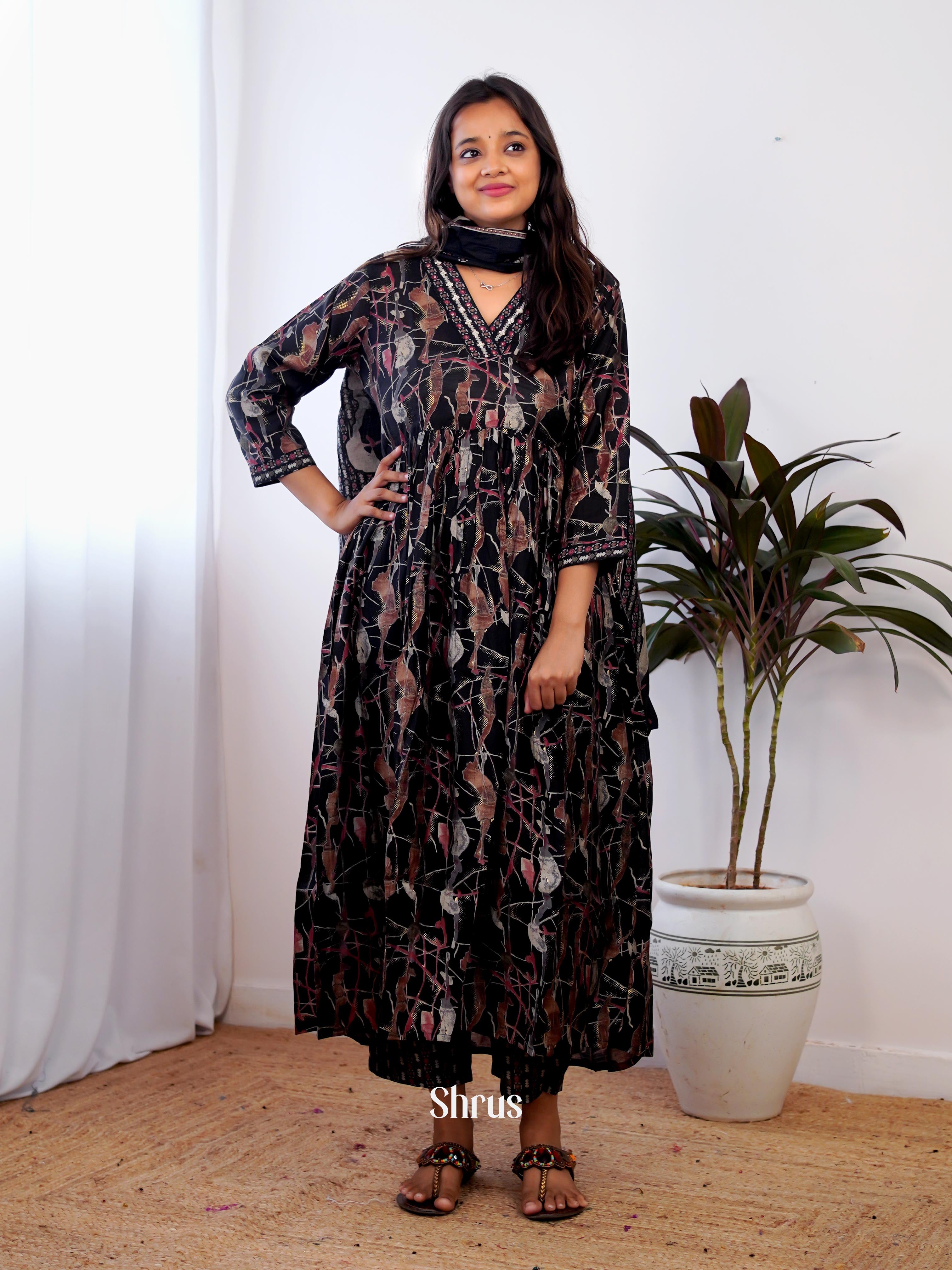 Black -3pc Festive printed Readymade Suits