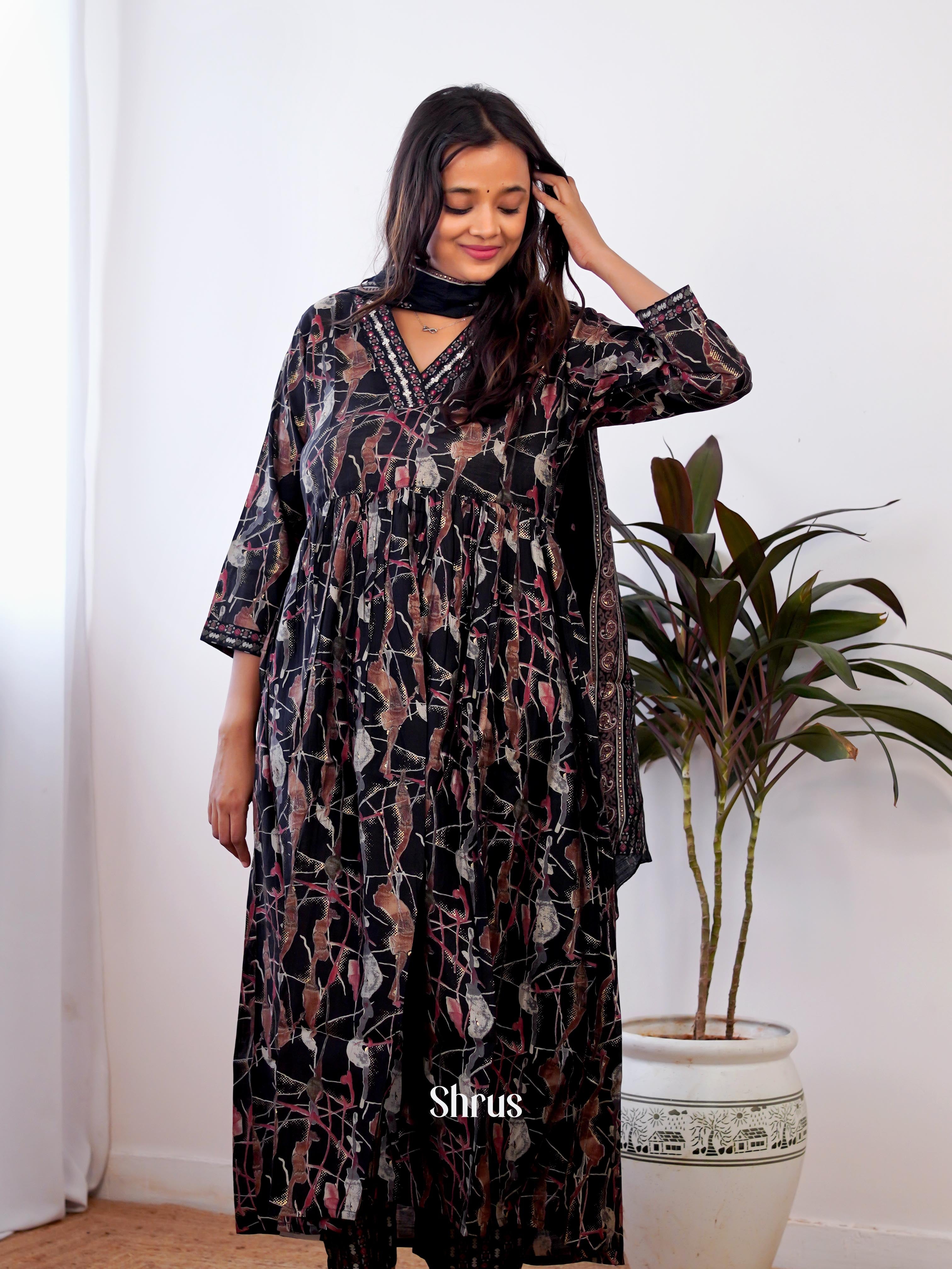 Black -3pc Festive printed Readymade Suits