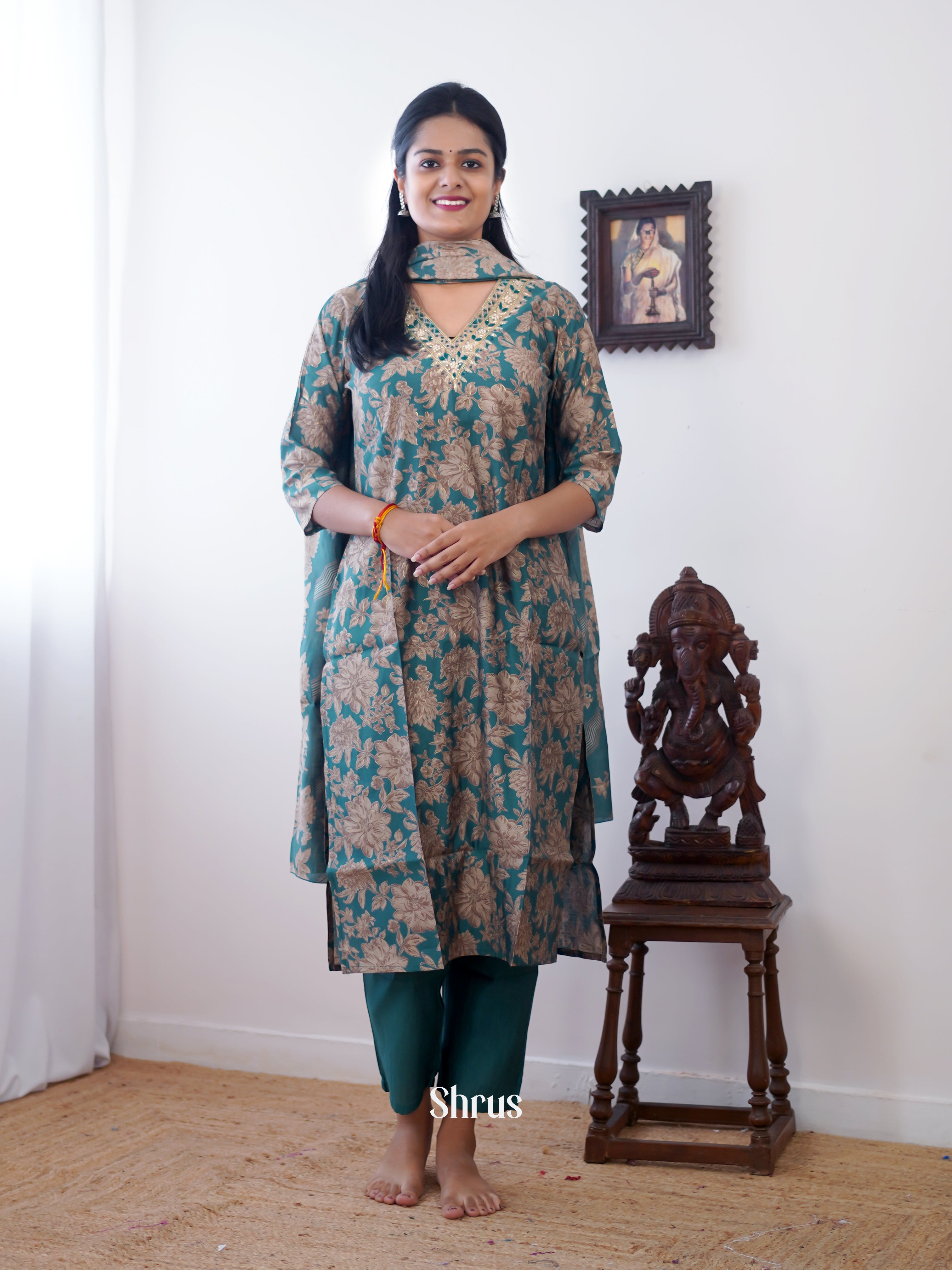 Blue -3pc Printed  Readymade Suits