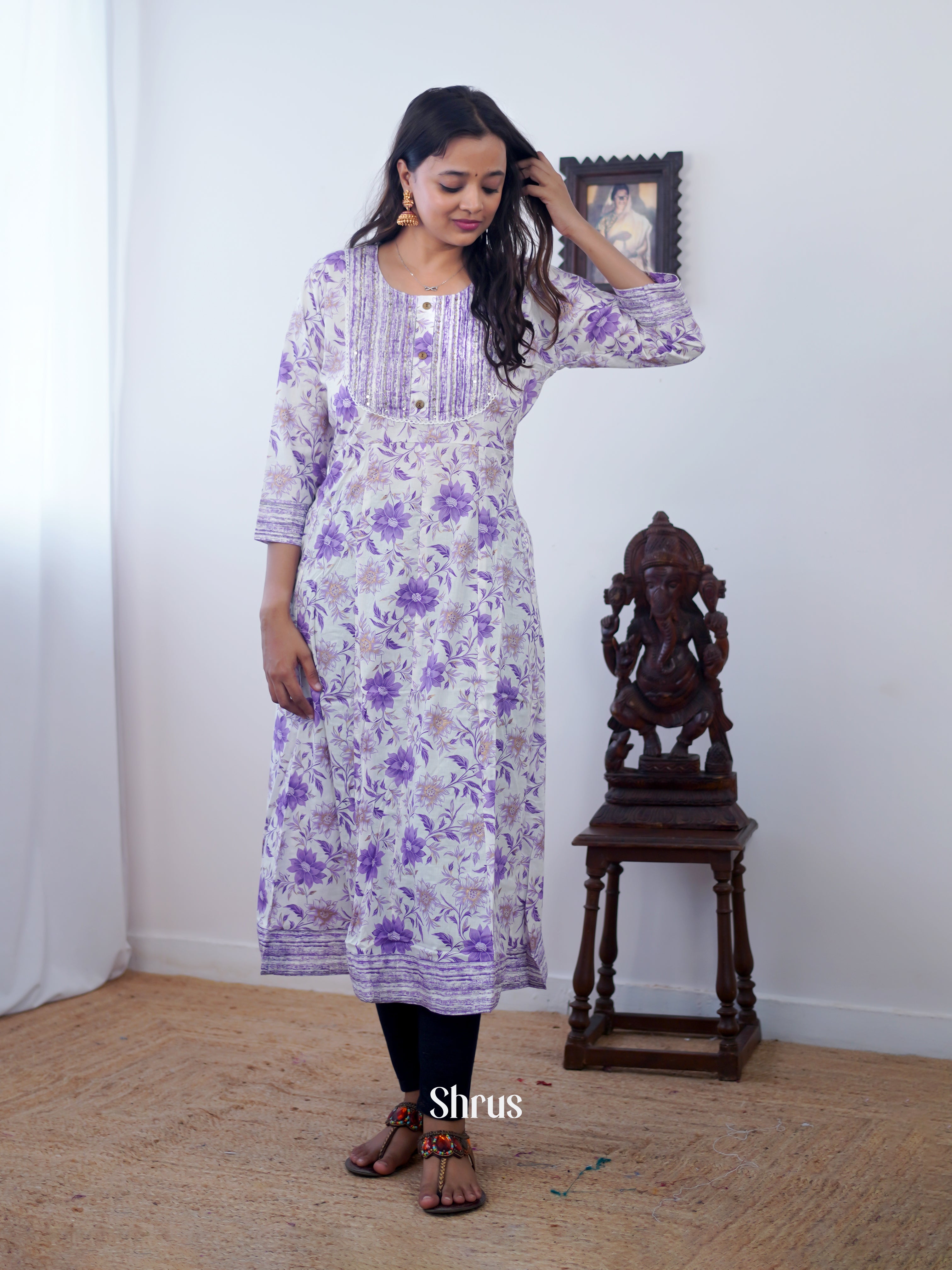 Cream & Purple - Readymade Kurti