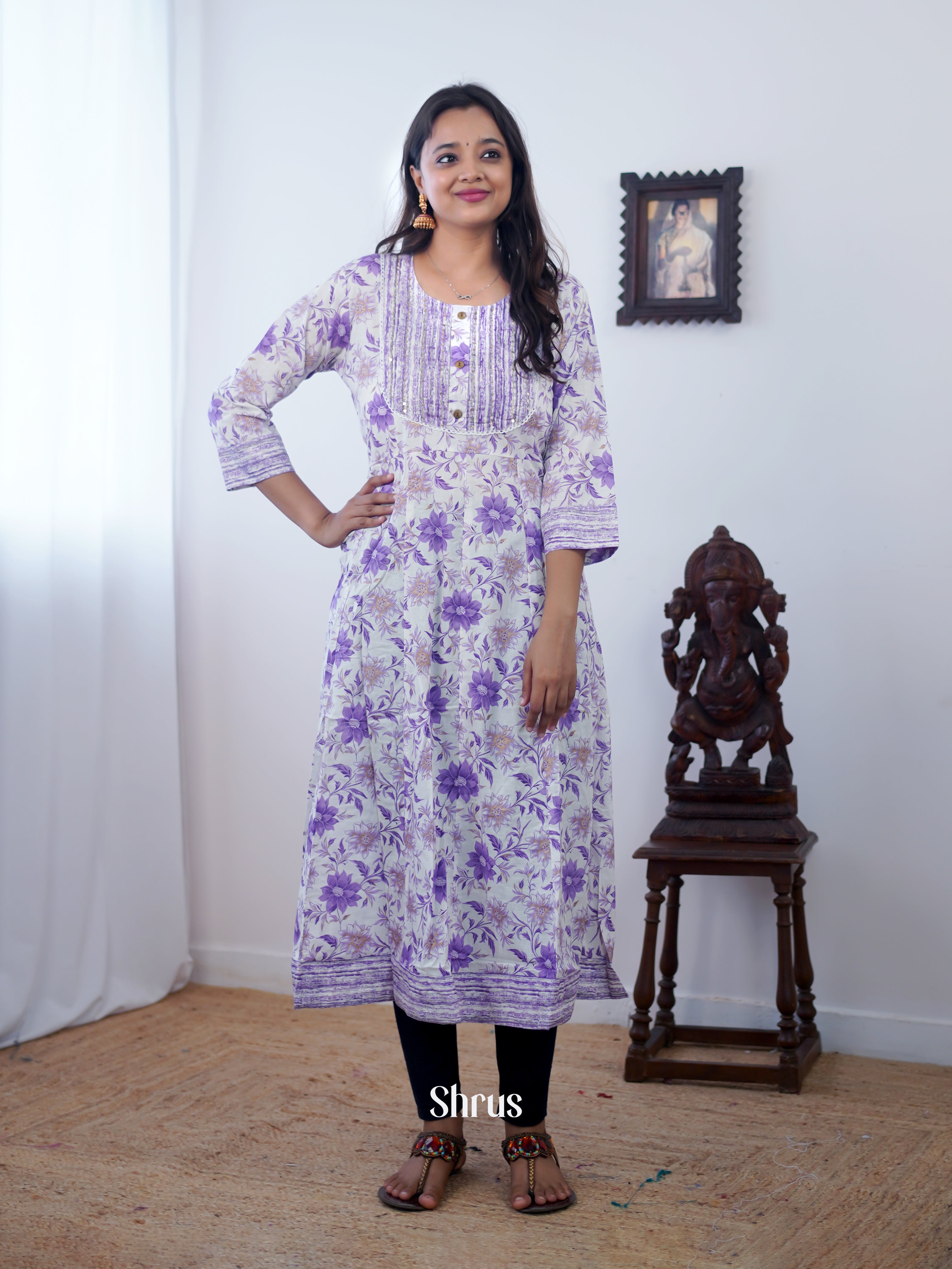 Cream & Purple - Readymade Kurti