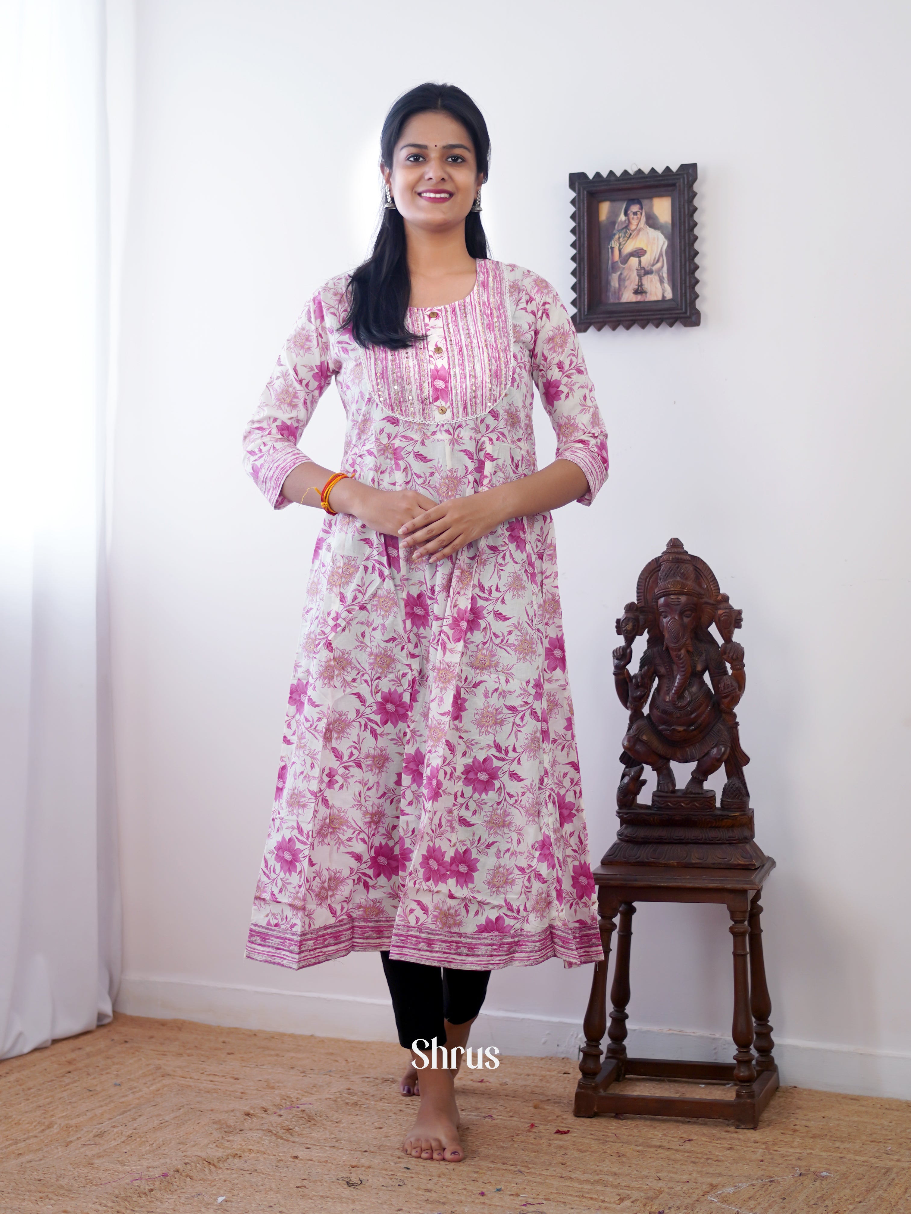 Cream & Pink - Readymade kurti