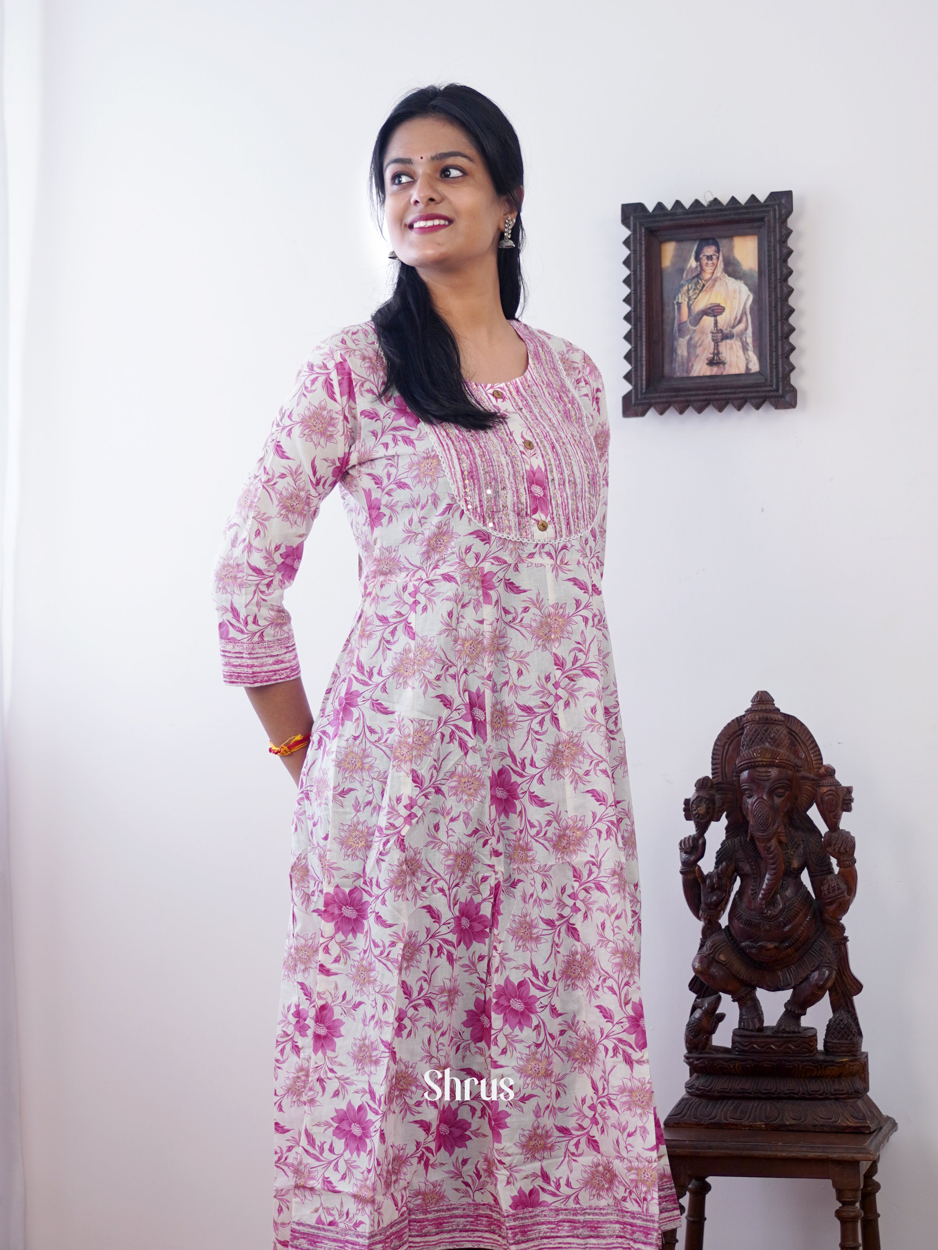 Cream & Pink - Readymade kurti