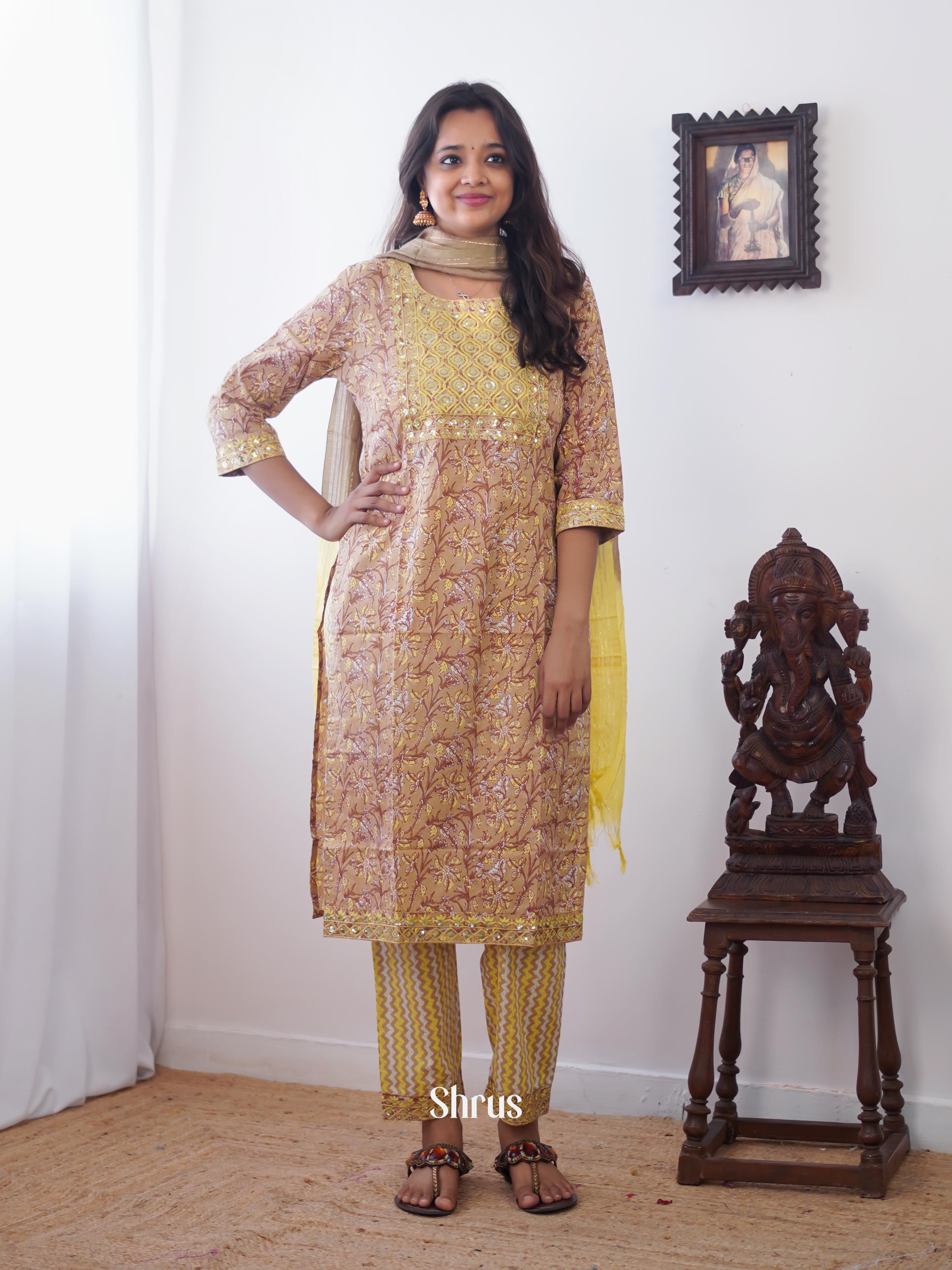 Beige -3pc  Readymade Suits